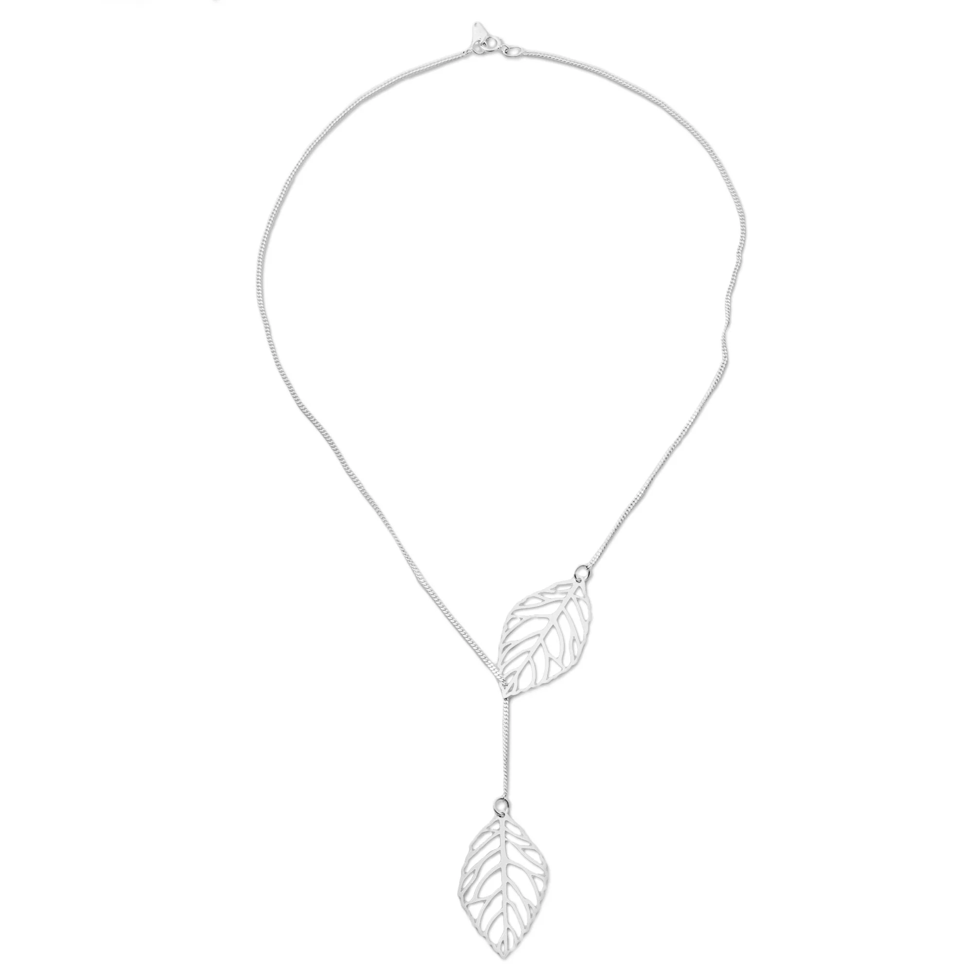 Shining Leaves Sterling Silver Pendant Necklace Leaves from Peru - Image 5