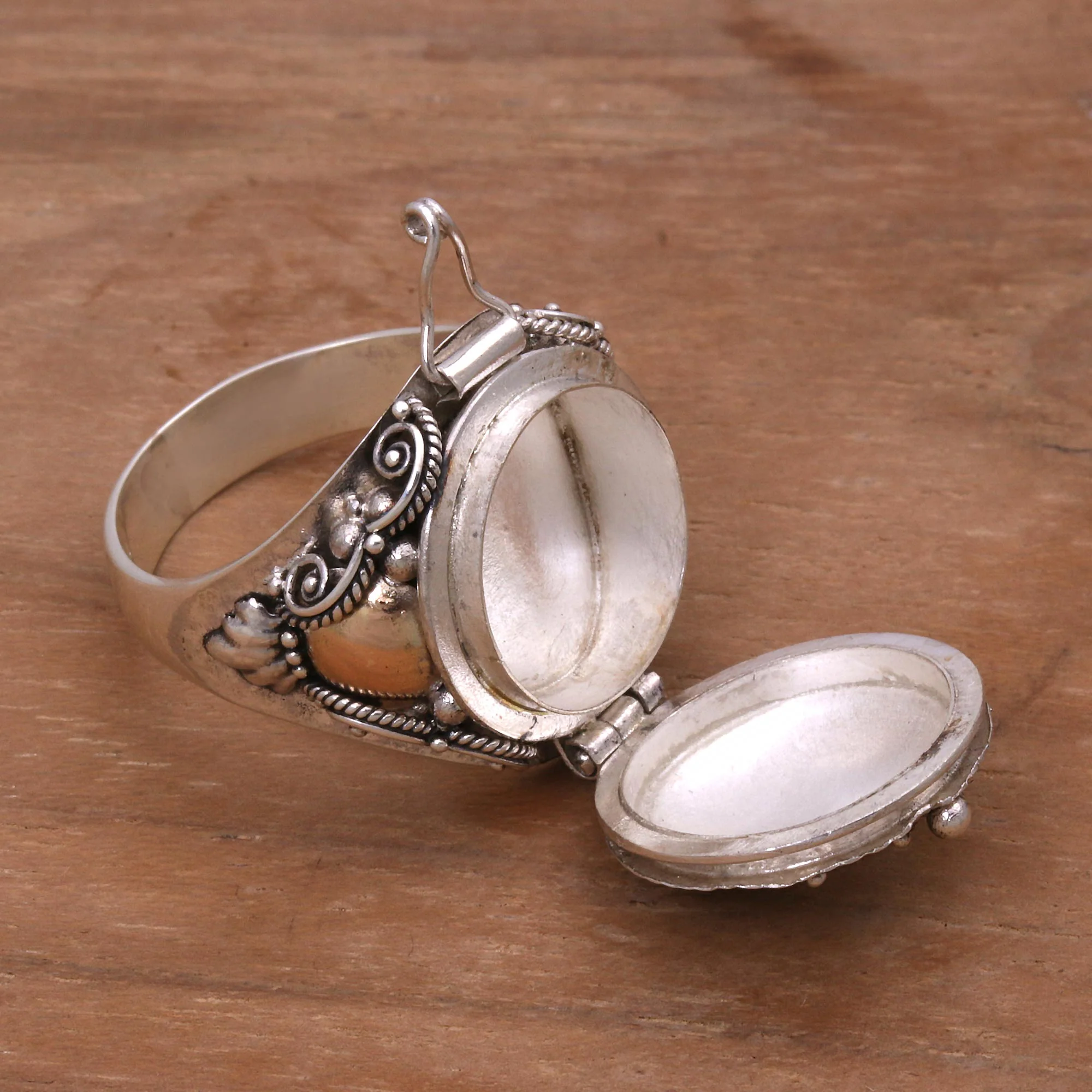 Shining Secrets Gold Accented Sterling Silver Locket Ring from Indonesia - Image 5