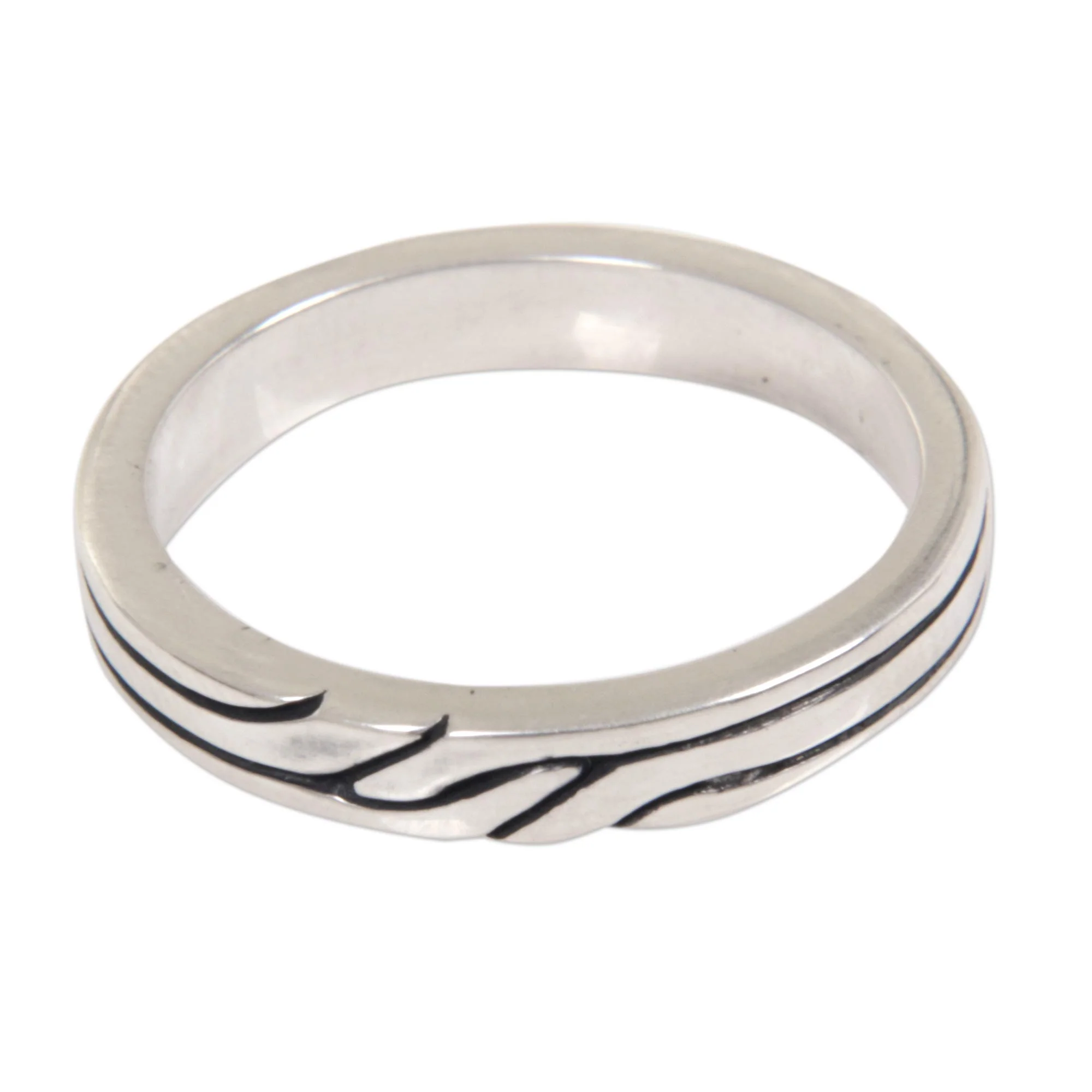 Shiny Minimalist Sterling Silver Band Ring with Balinese Minimalist Styling - Image 2