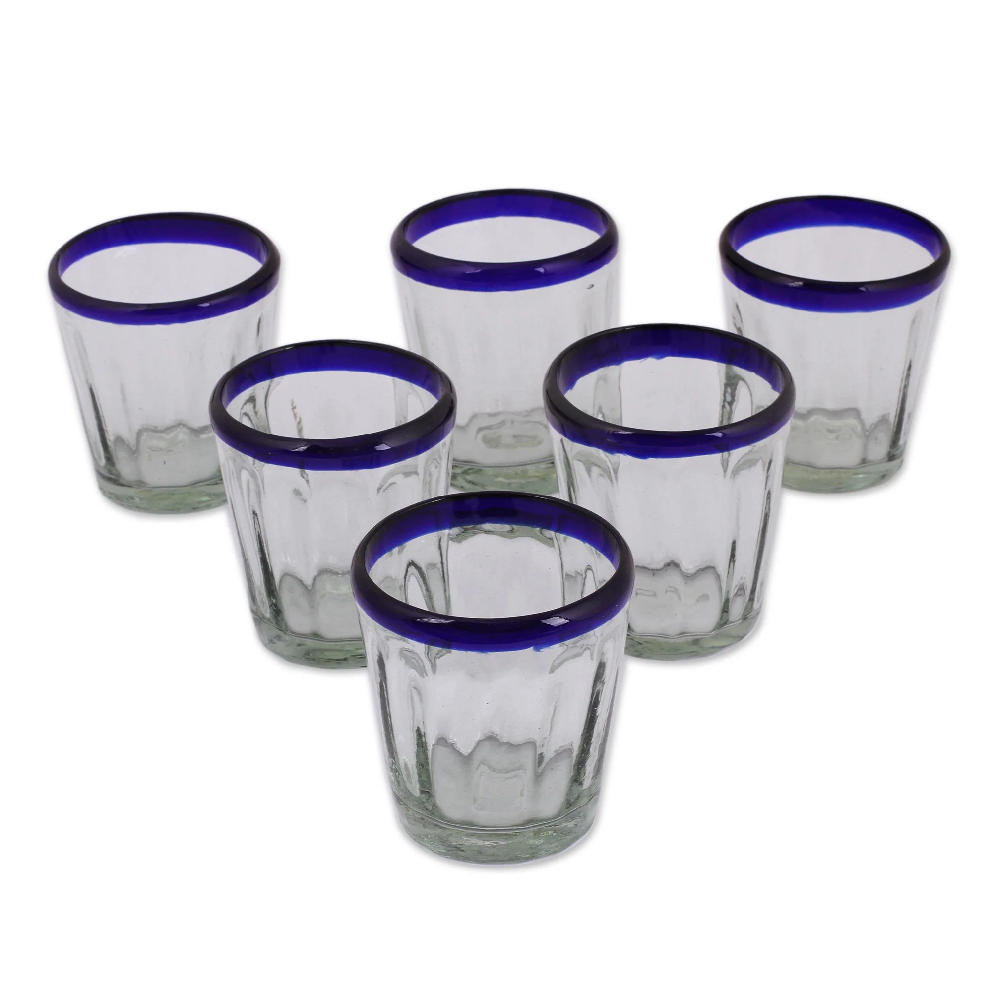 Short Cobalt Groove Blue Rim Juice Glasses - Image 2
