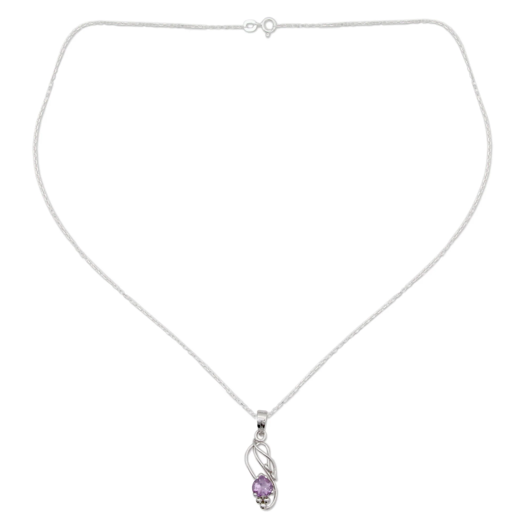 Shy Heart Amethyst Modern Jewelry Sterling Silver Necklace - Image 2