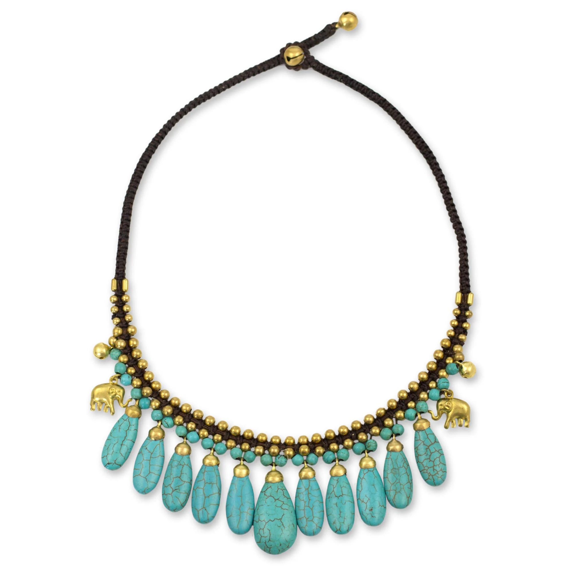 Siam Legacy Beaded Turquoise Colored Elephant Necklace - Image 2