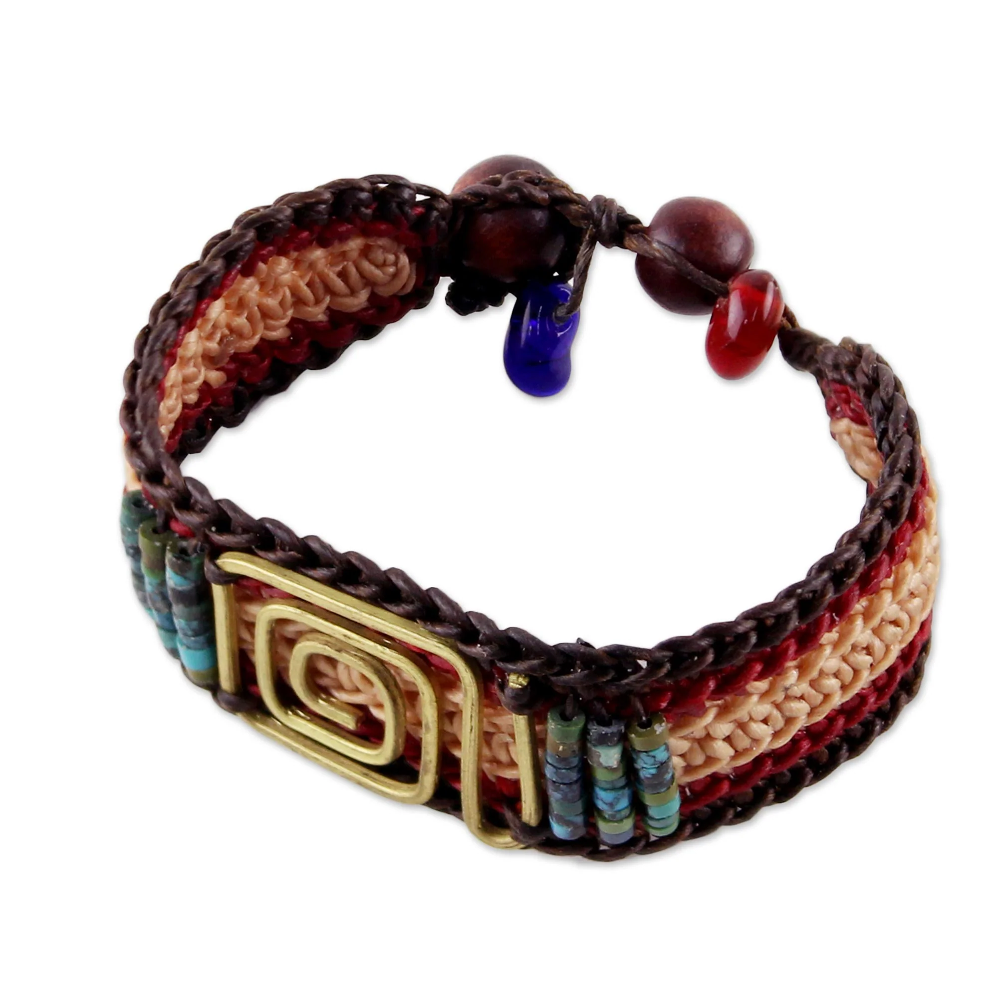 Siam Maze Beige and Red Brass and Reconstituted Turquoise Bracelet - Image 2