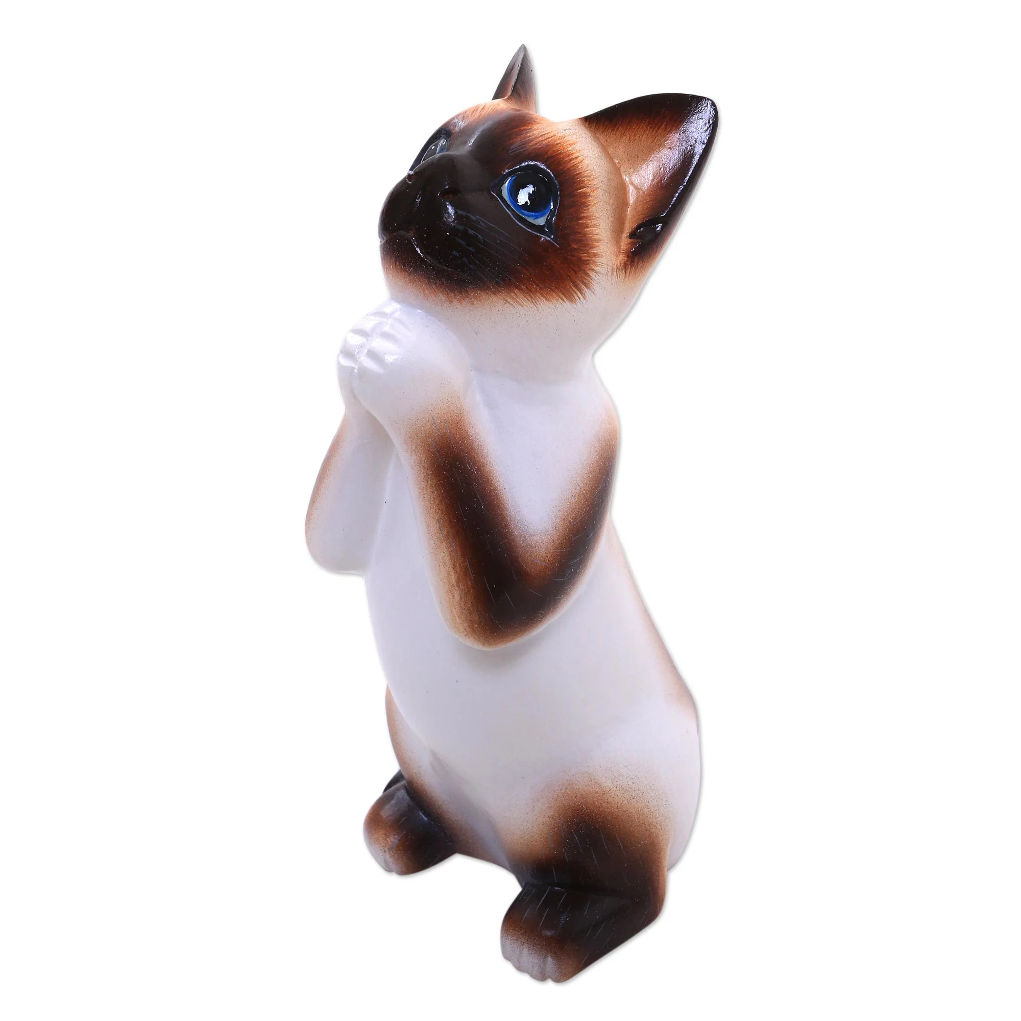 Siamese Cat Wish Albesia Wood Sculpture - Image 3