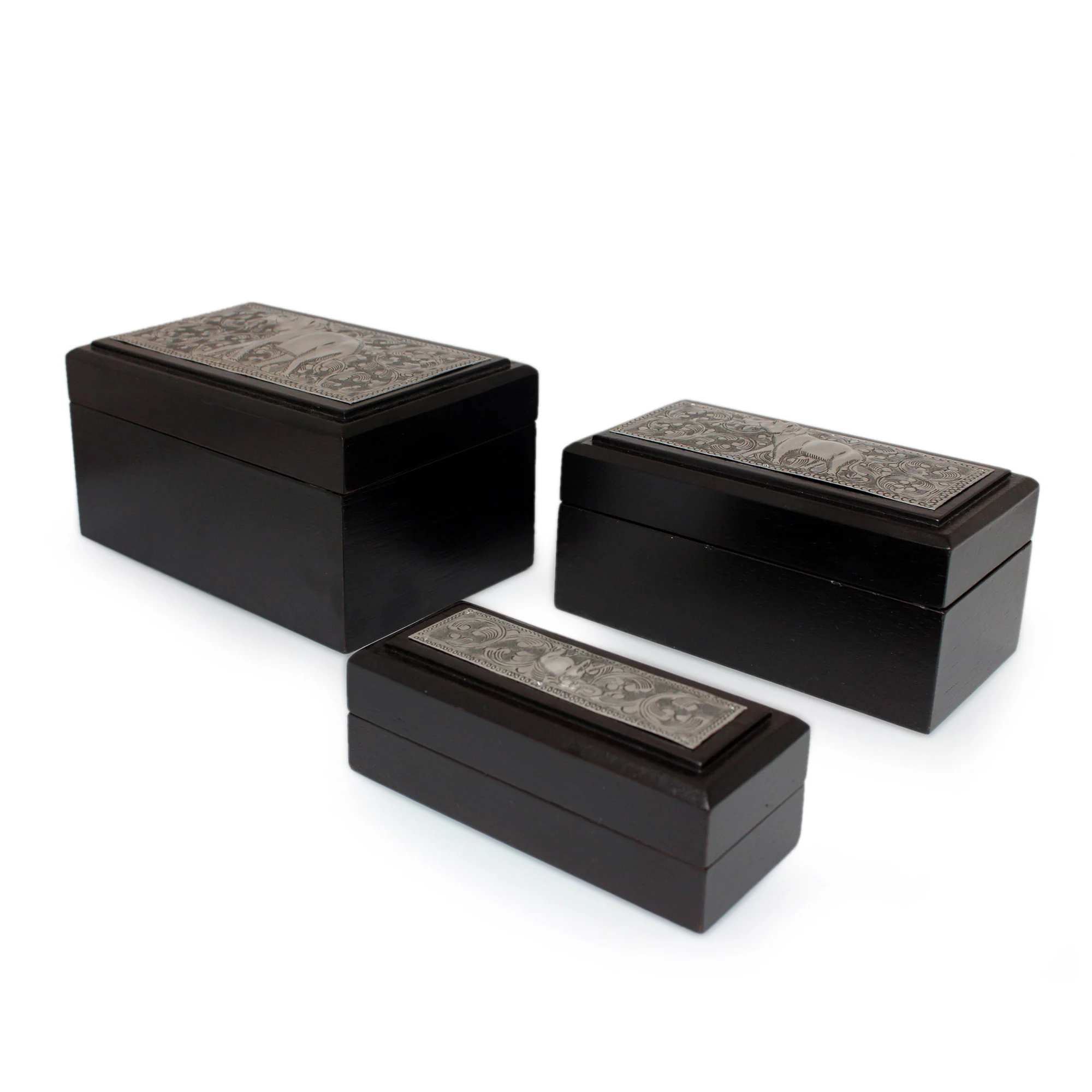 Siamese Elephant Wood & Nickel Decorative Boxes - Image 2