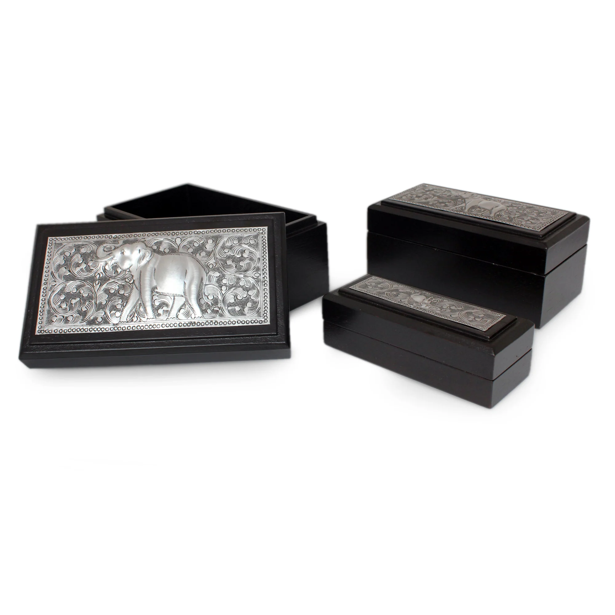 Siamese Elephant Wood & Nickel Decorative Boxes - Image 3