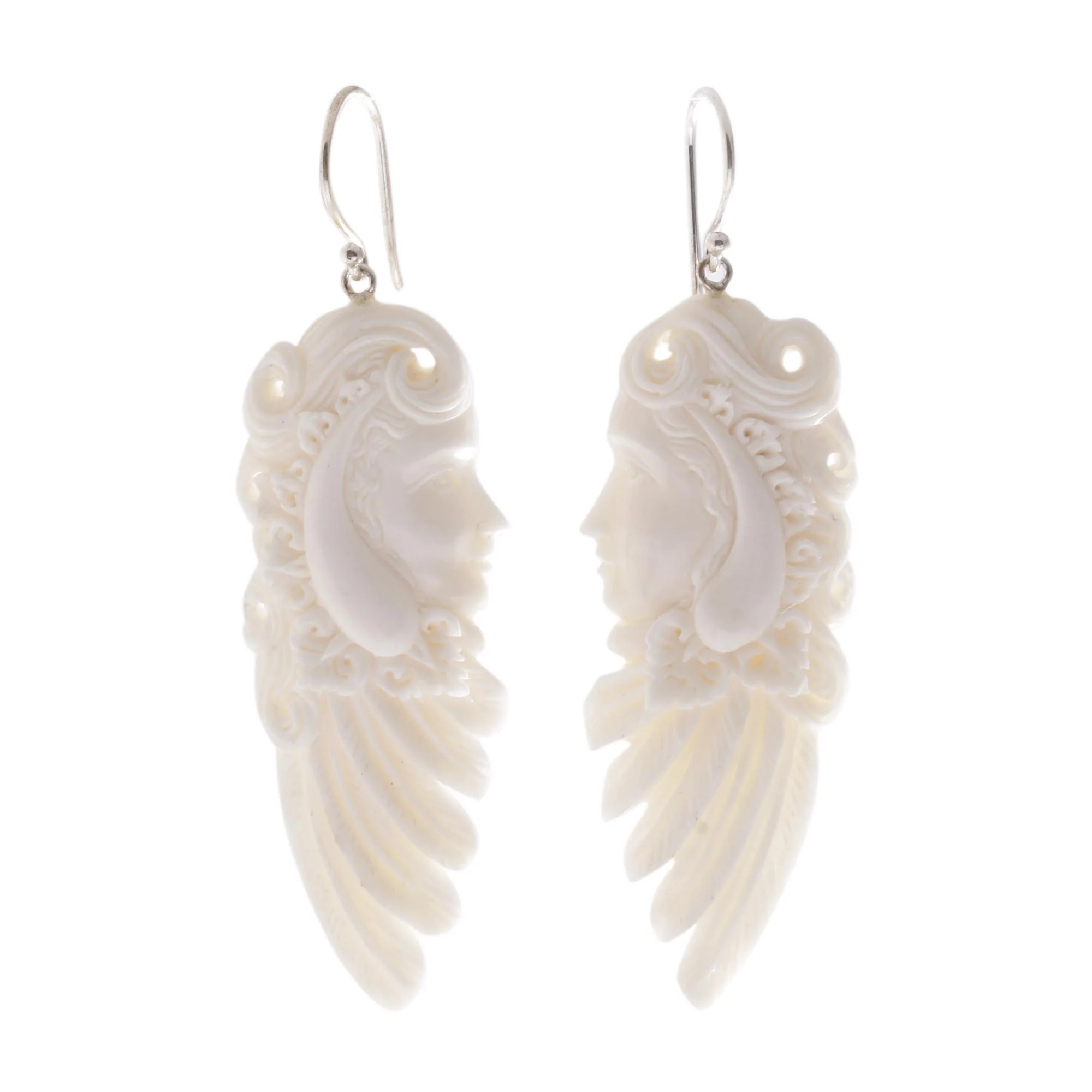 Sibetan Woman Bone Dangle Earrings of a Sibetan Woman from Bali - Image 2