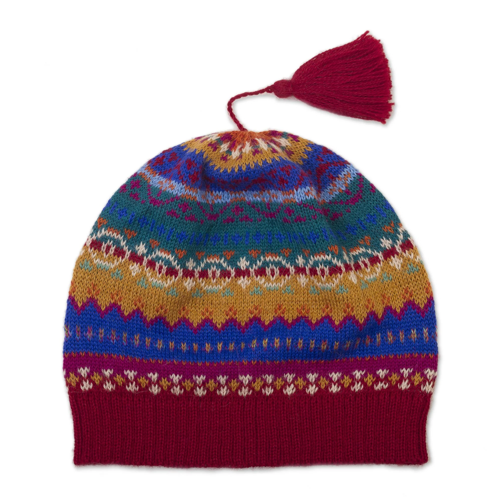 Sierra Rainbow Colorful Patterned Alpaca Knit Hat - Image 2