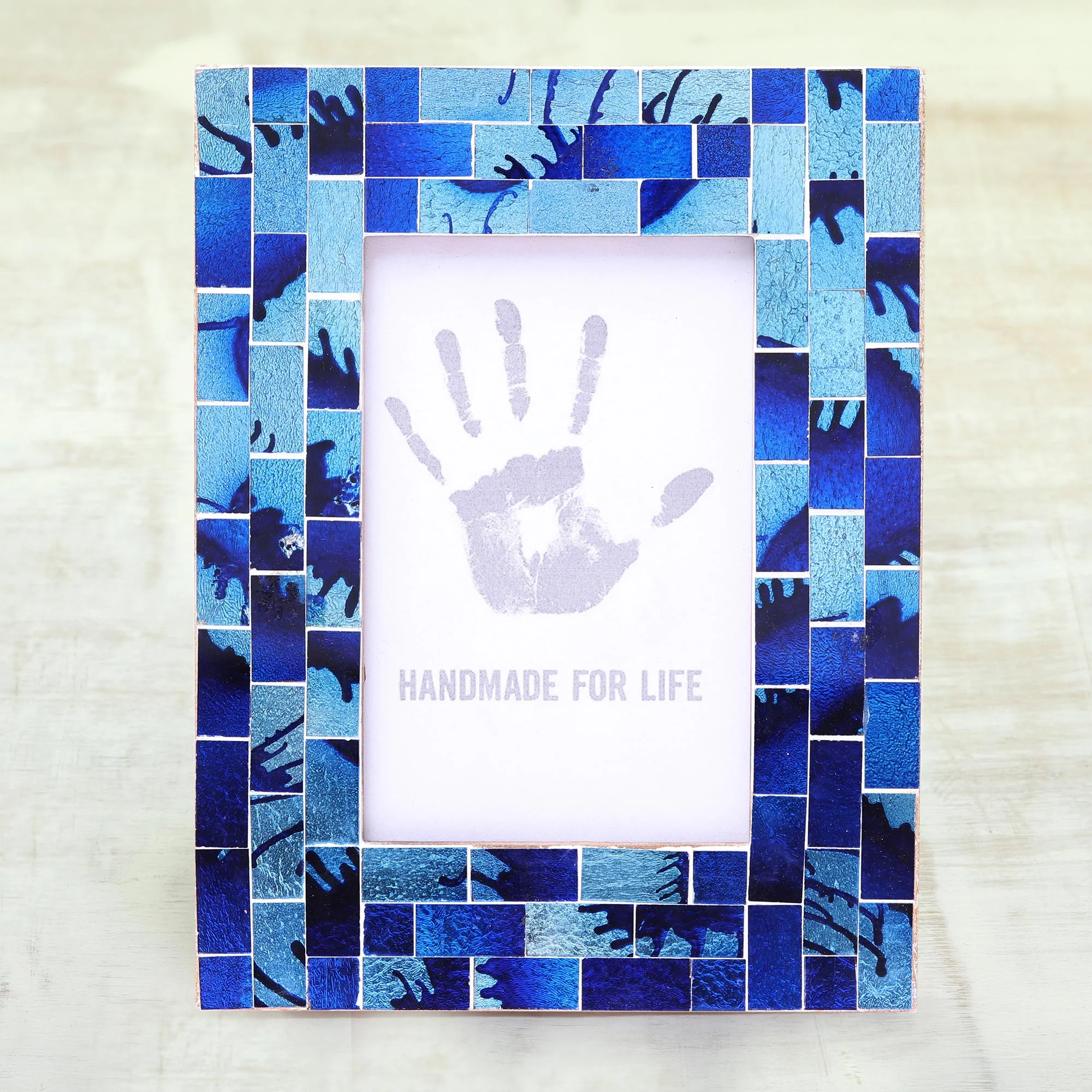Silver Beach Mosaic Wood & Glass Picture Frame