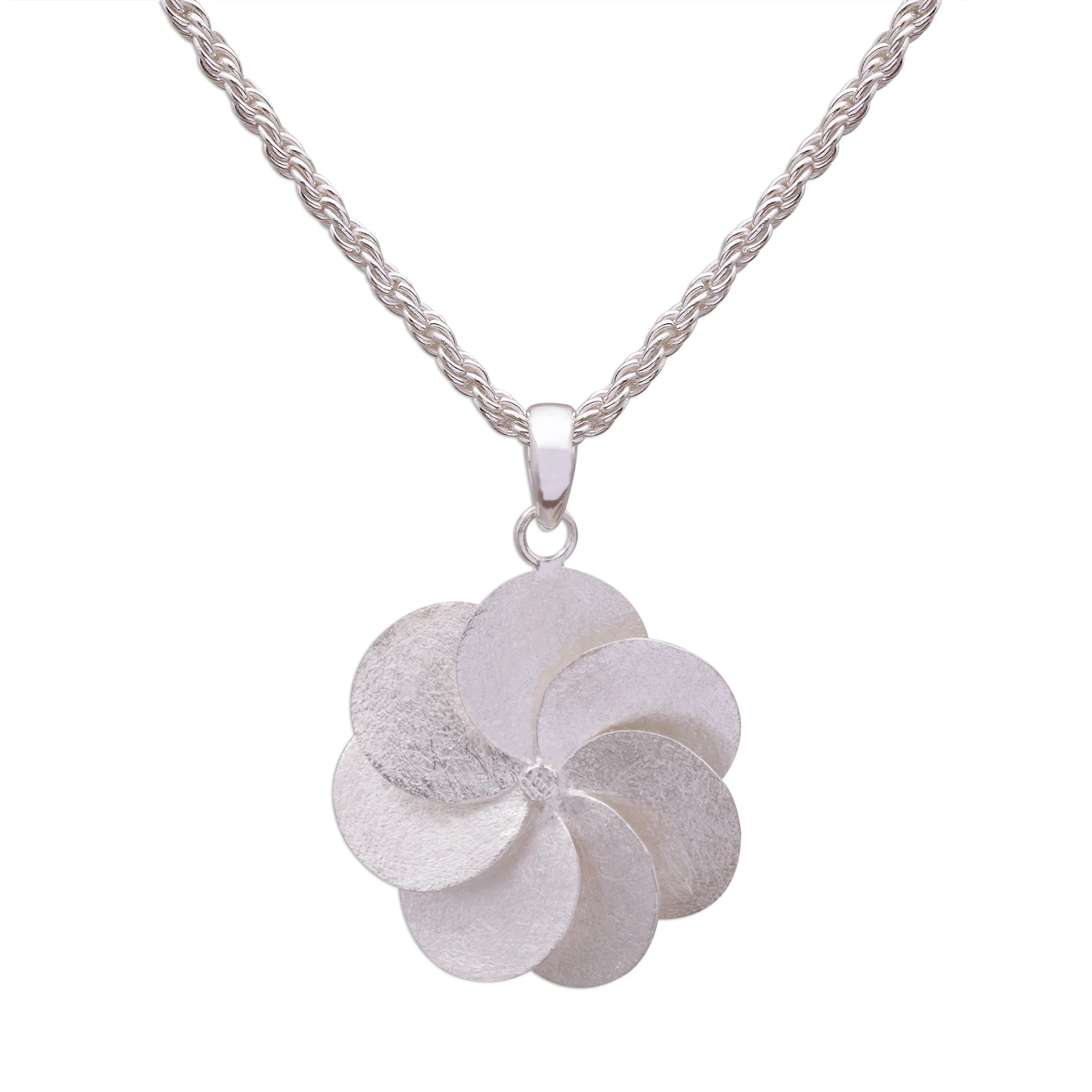 Silver Breeze Sterling Silver Rounded Windmill Pendant with Rope Chain - Image 2