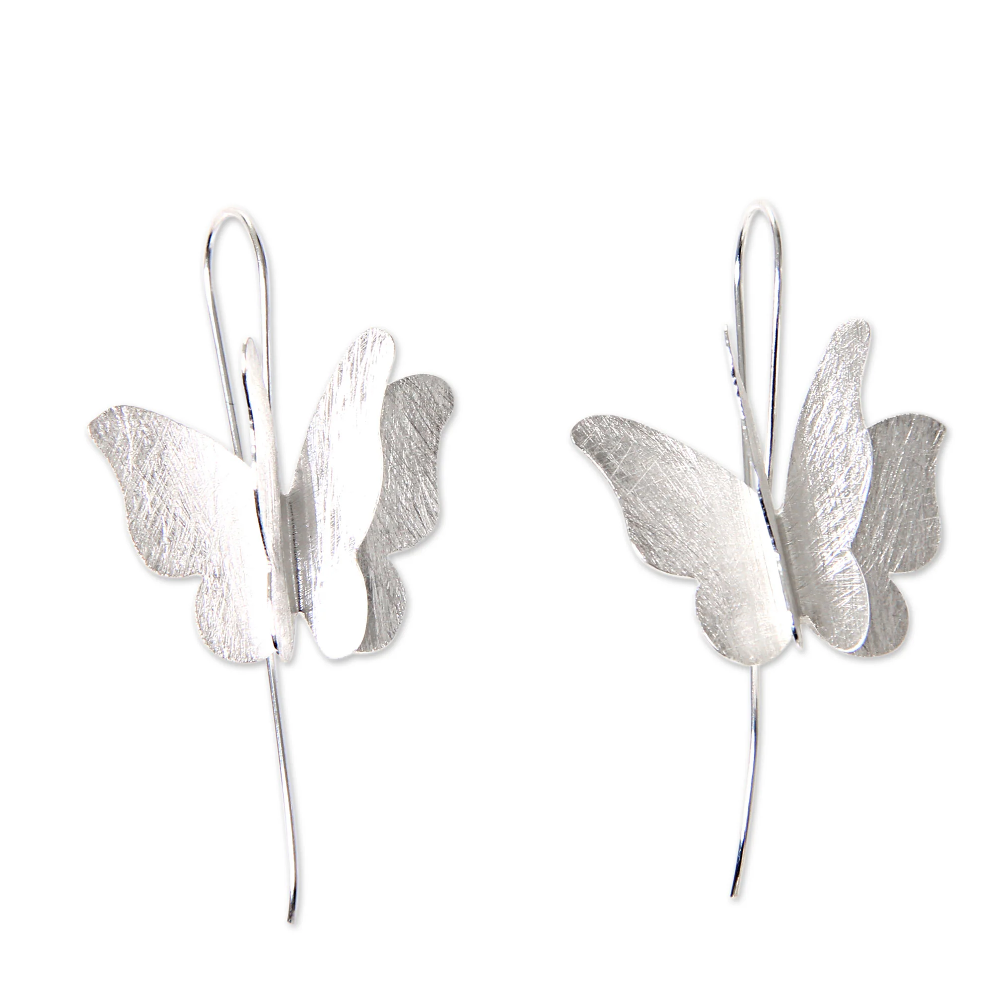 Silver Butterfly Drop Earrings - Image 2