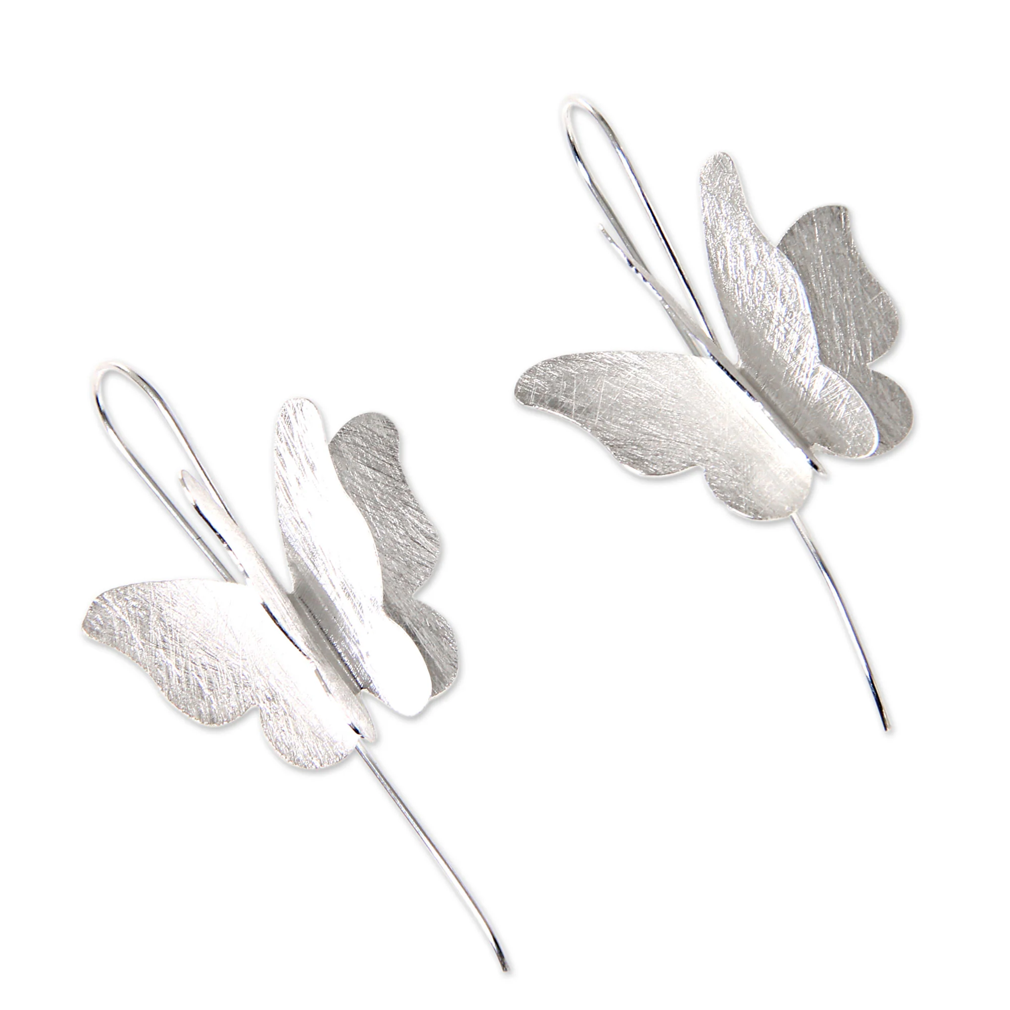 Silver Butterfly Drop Earrings - Image 3