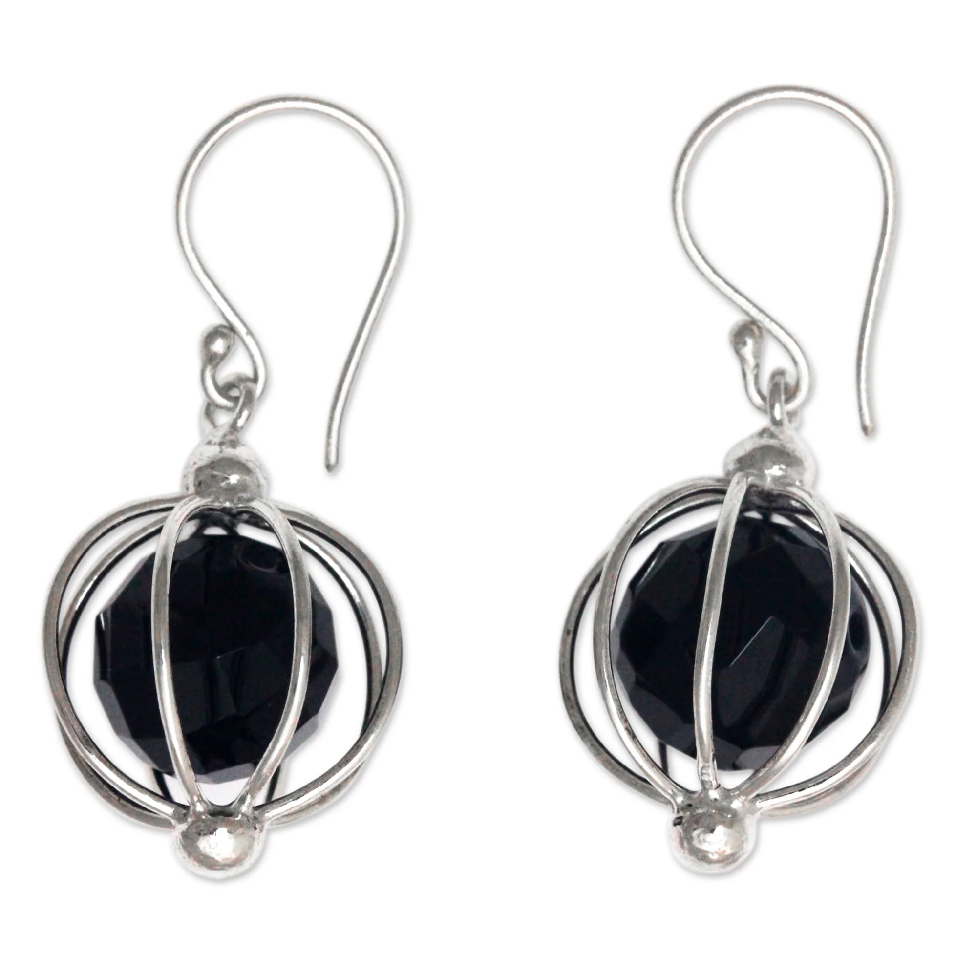 Silver Lantern Handcrafted Silver Balinese Earrings with Black Onyx - Image 2