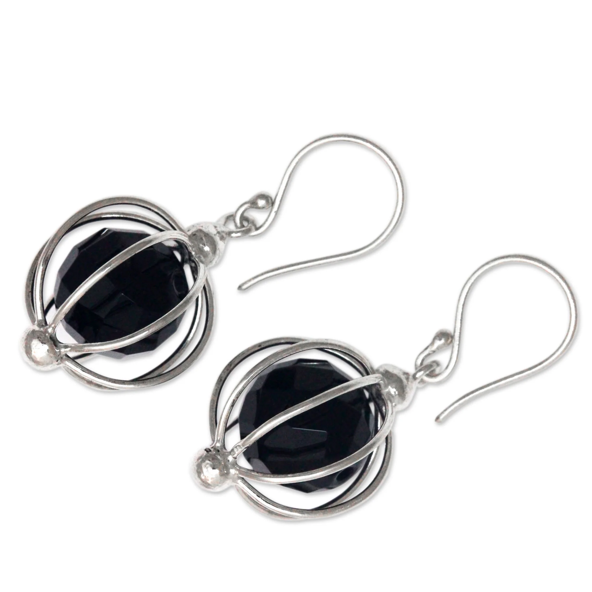 Silver Lantern Handcrafted Silver Balinese Earrings with Black Onyx - Image 3