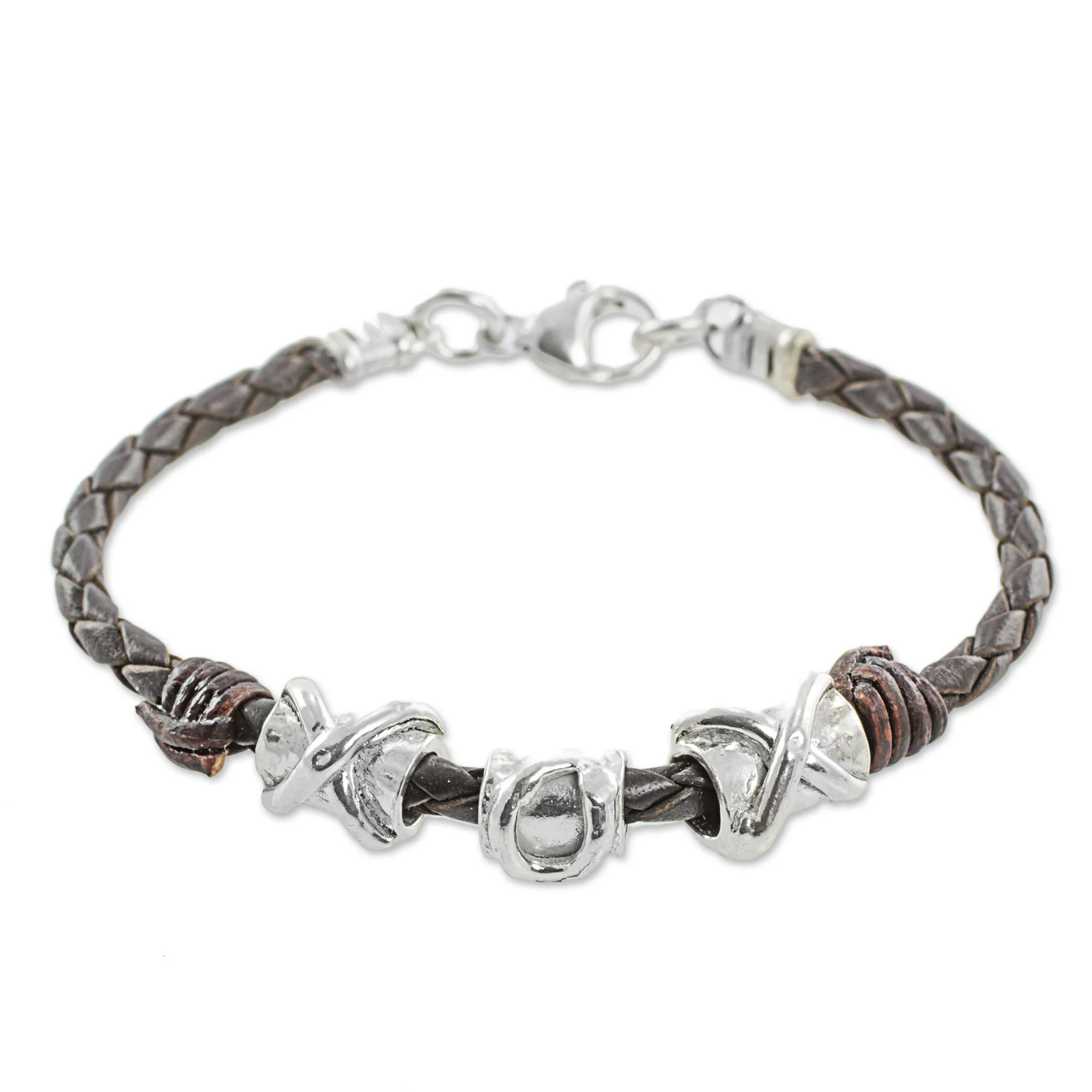 Silver Love in Brown 999 Silver Brown Pendant Wristband Bracelet from Guatemala - Image 2