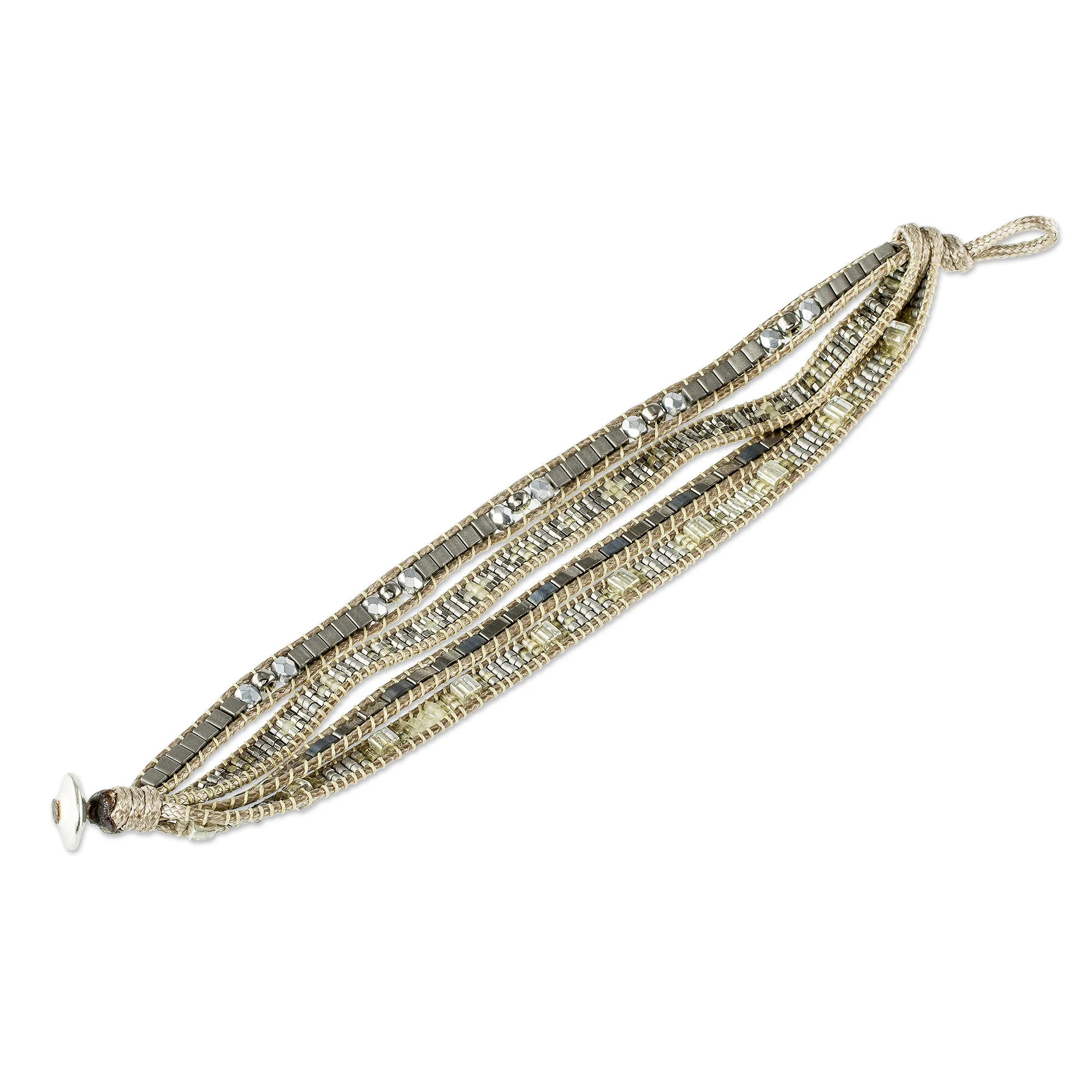 Silver Reflection Silvery Beaded Wristband Bracelet from Guatemala - Image 4