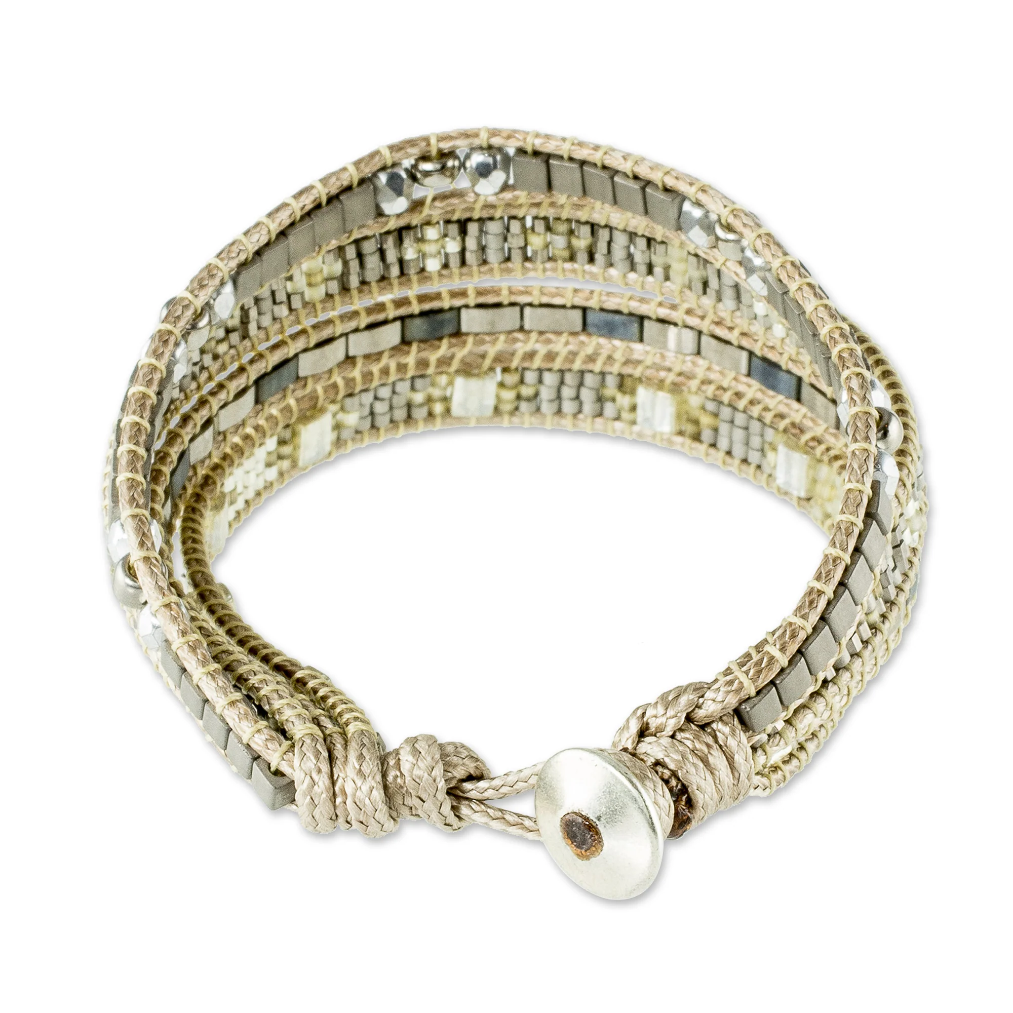 Silver Reflection Silvery Beaded Wristband Bracelet from Guatemala - Image 5