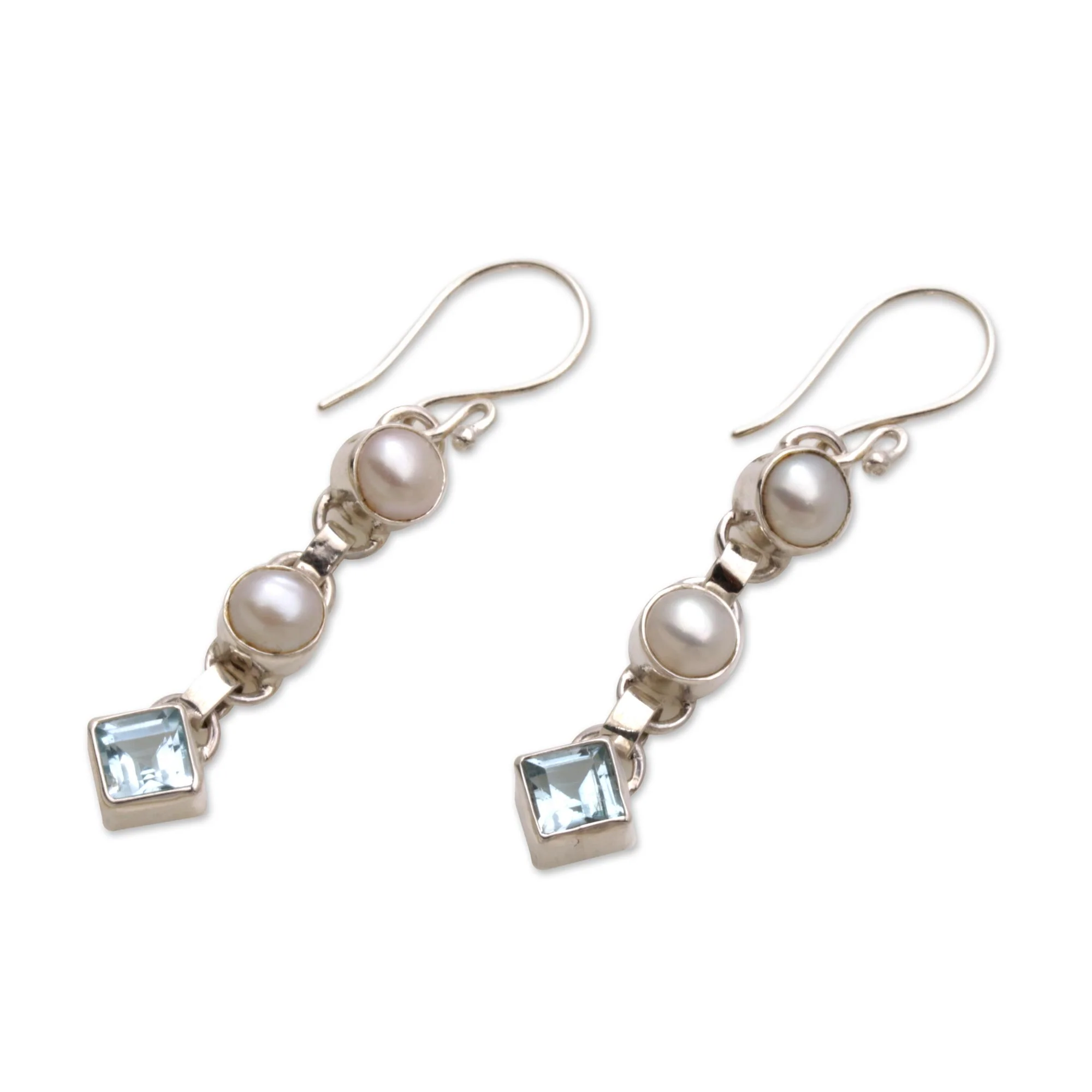 Silver Trail Blue Topaz & Pearl Dangle Earrings - Image 5