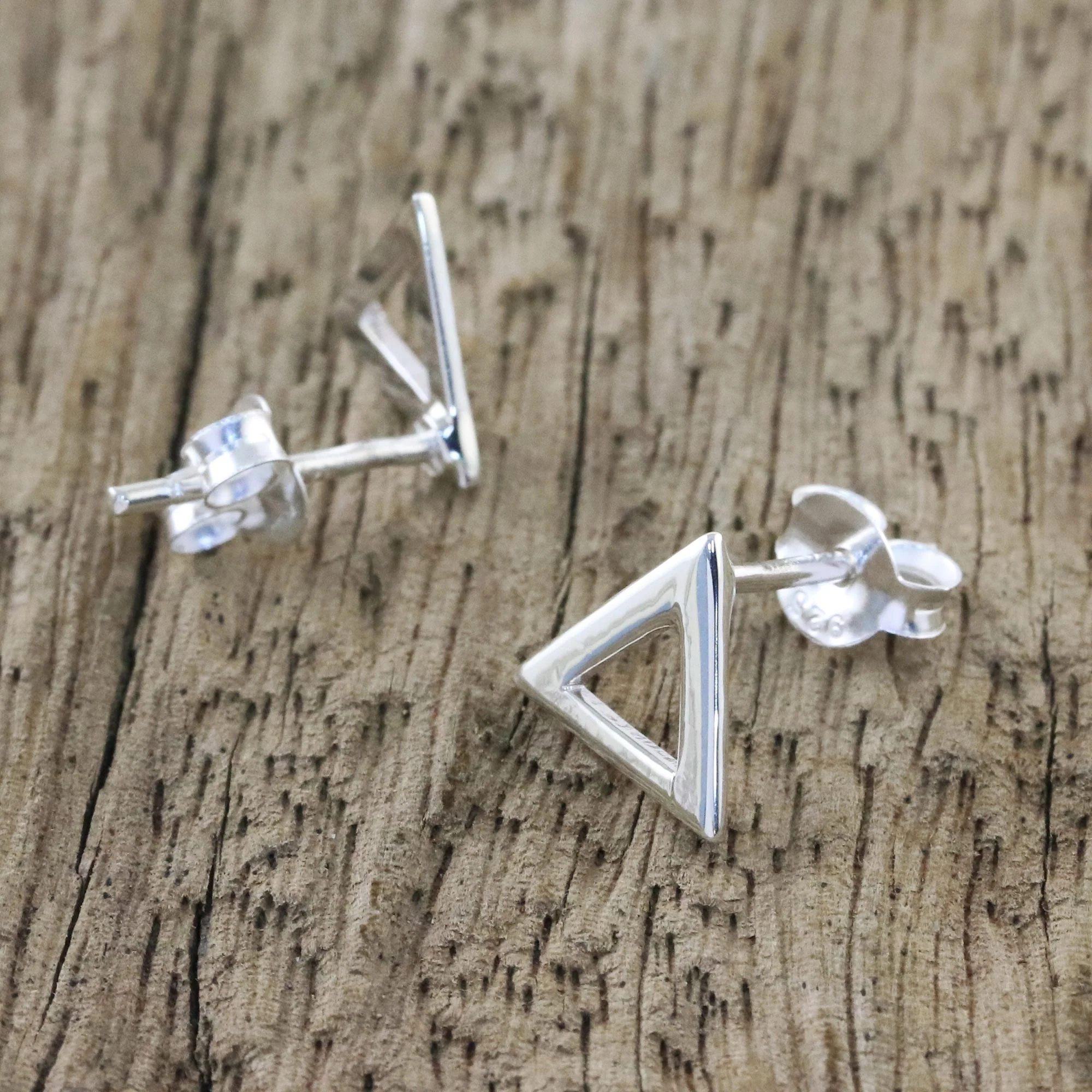 Silver Triangles Handcrafted Sterling Silver Triangle Stud Earrings - Image 4