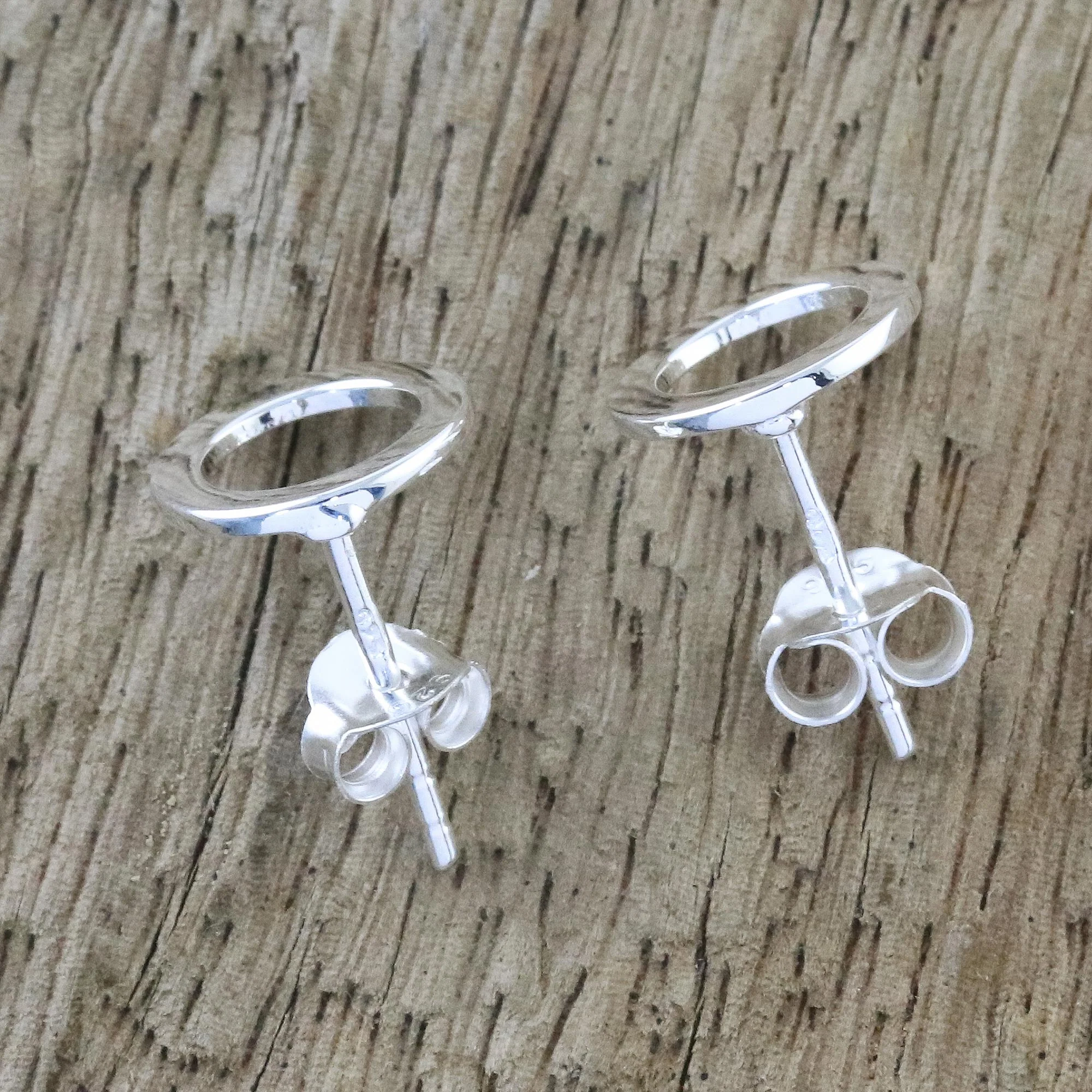 Simple Circles Handcrafted Sterling Silver Stud Earrings from Thailand - Image 3