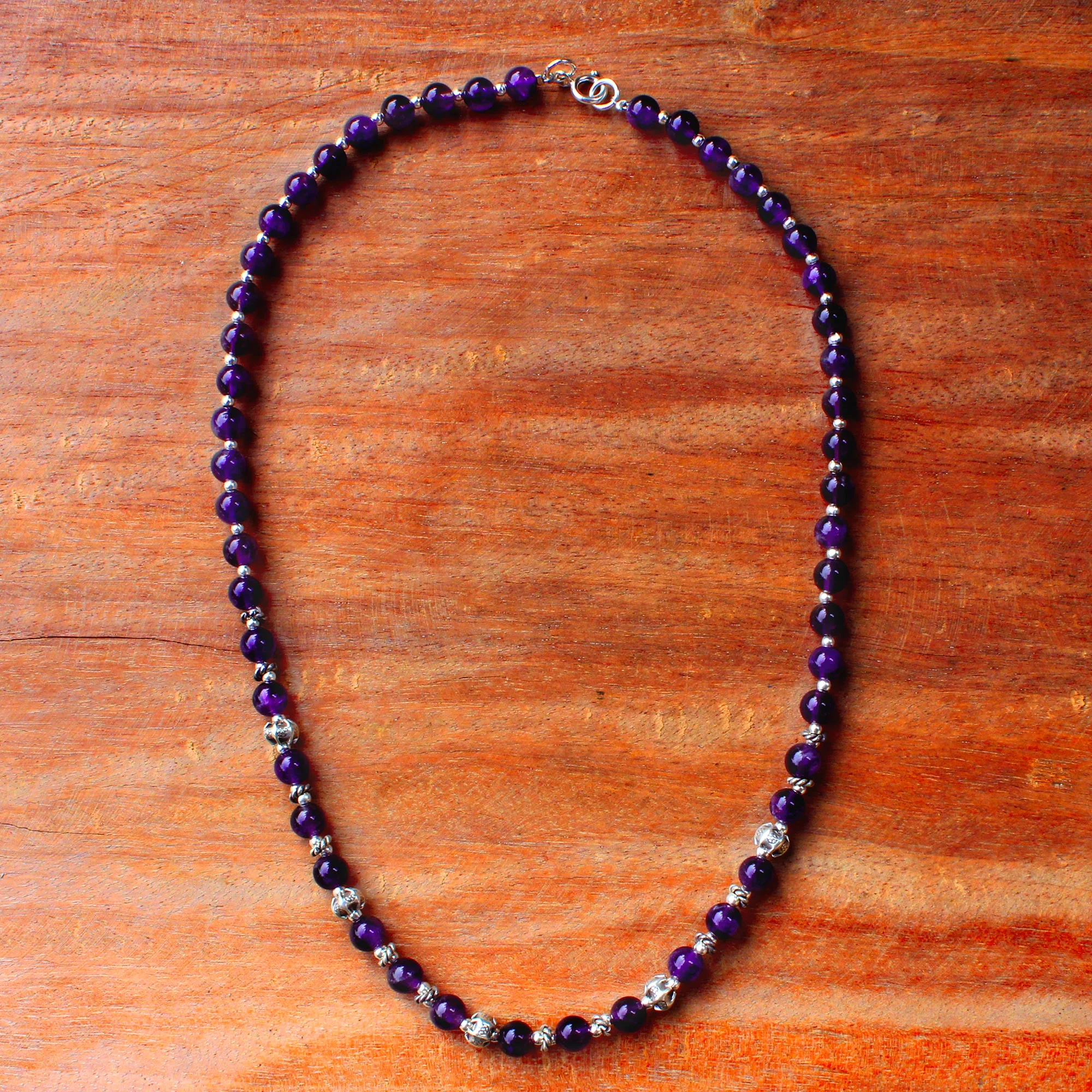 Simple Grace Amethyst and 950 Silver Beaded Necklace from Thailand - Image 4