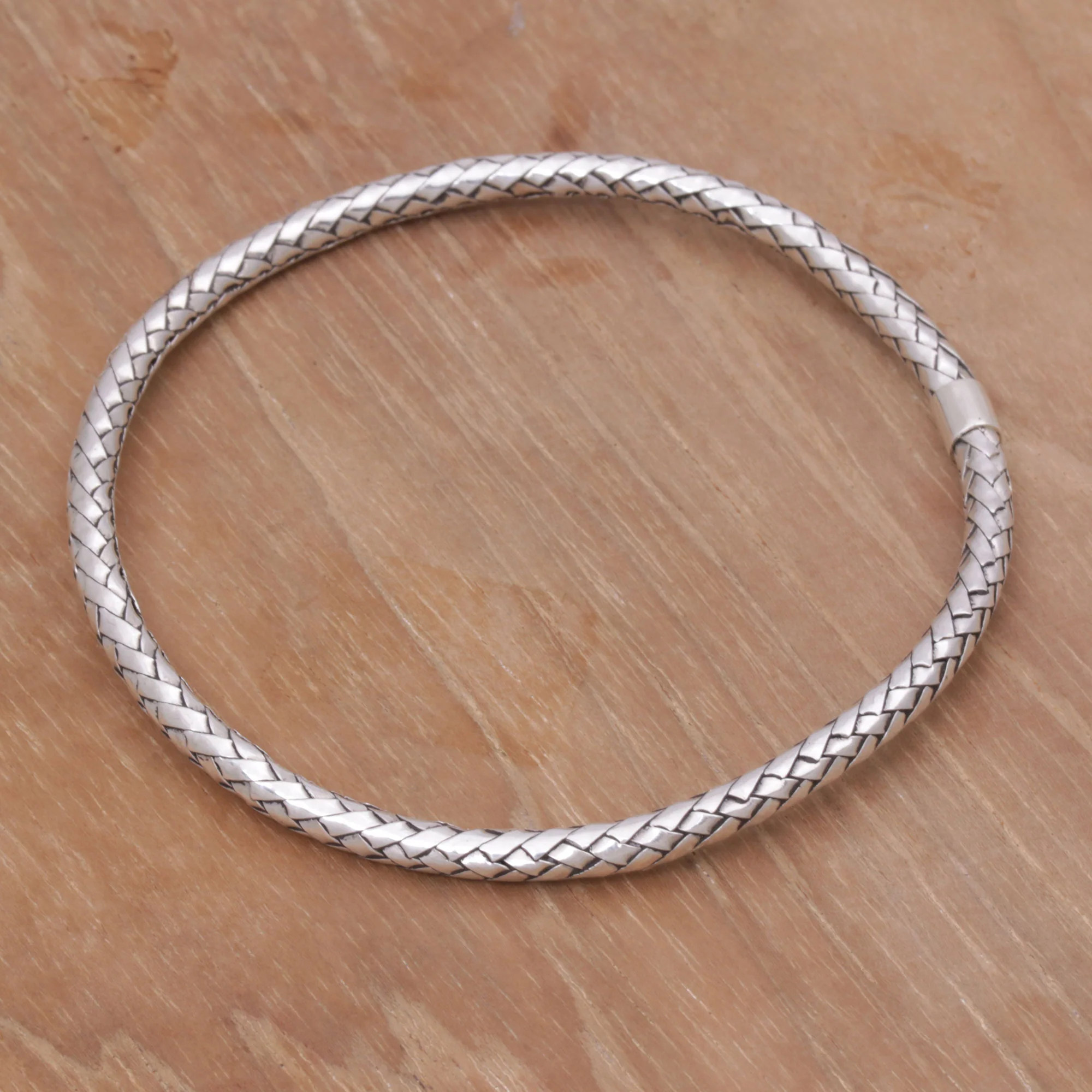 Simple Perfection Handmade Sterling Silver Bangle Bracelet from Indonesia - Image 3