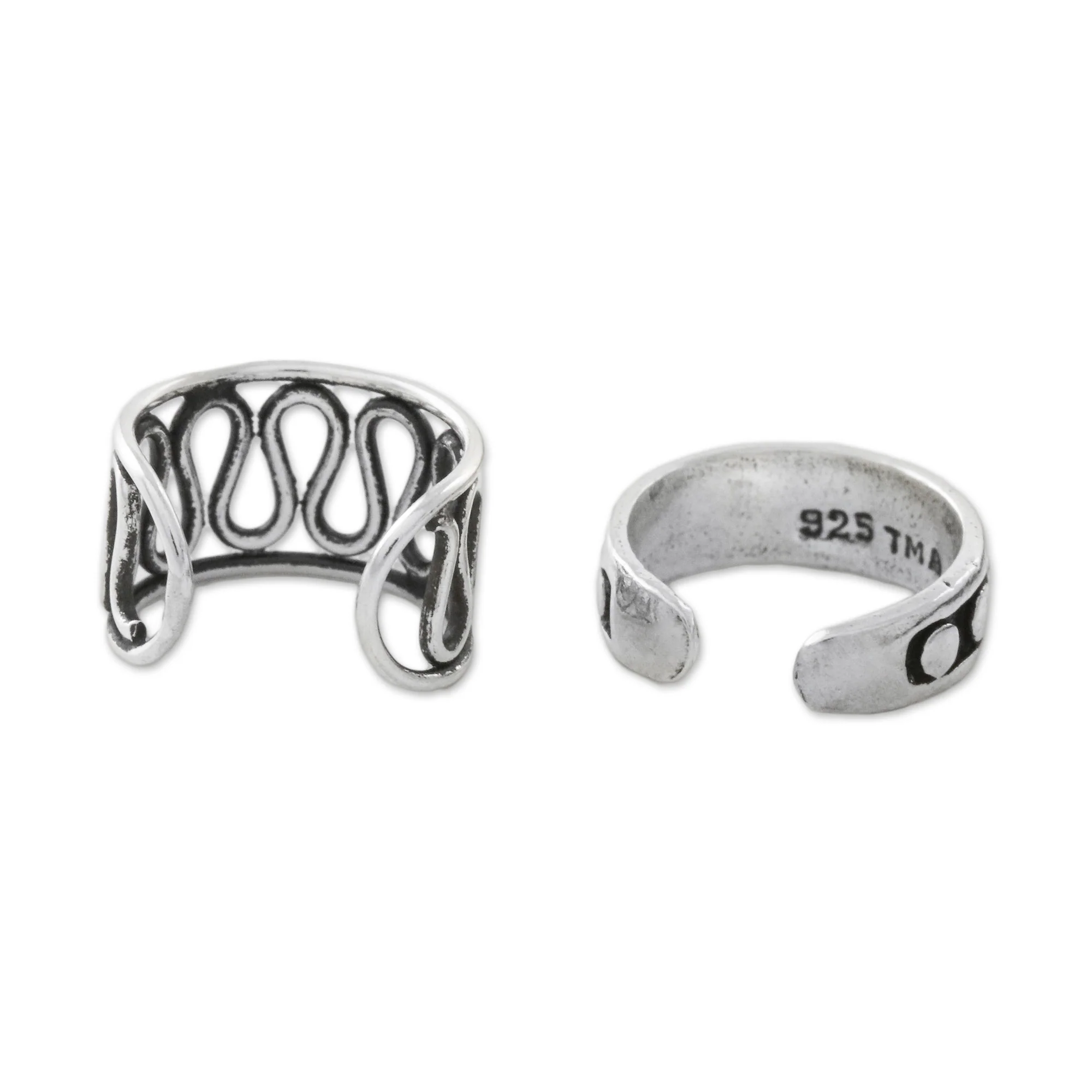 Simple Style Circle and Wave Motif Sterling Silver Ear Cuffs - Image 4