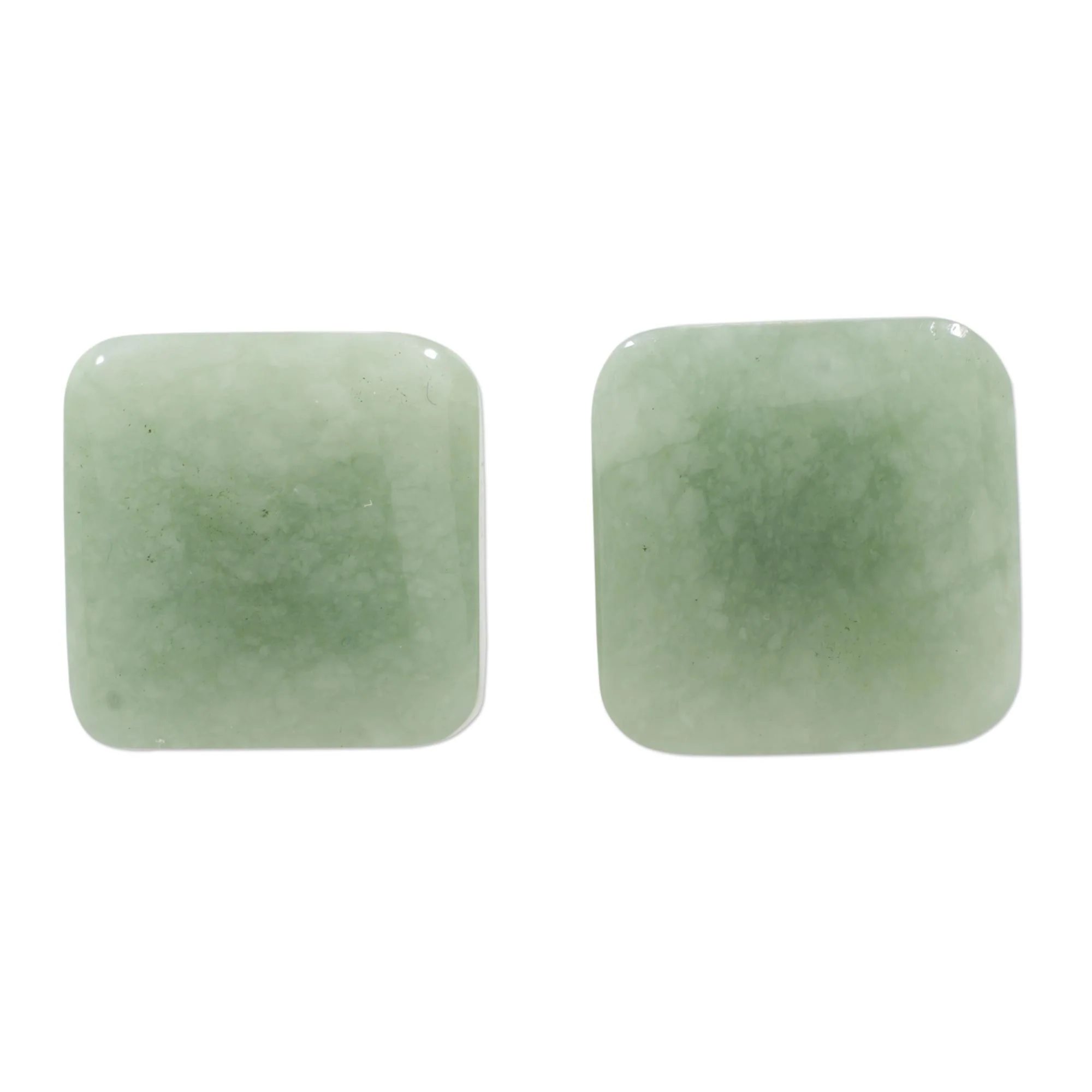 Simply Luxurious Apple Green Square Jade Stud Earrings from Guatemala - Image 2