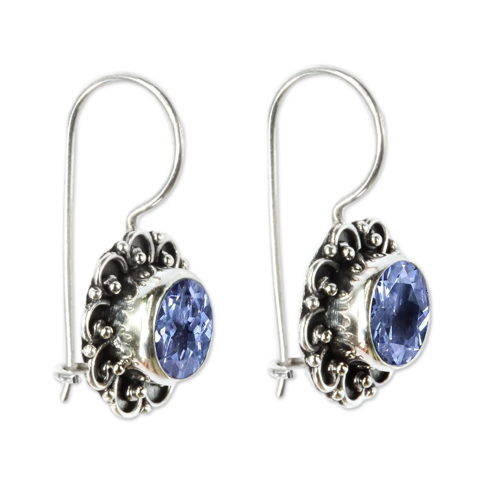 Singaraja Sunflower Blue Balinese Blue Topaz Sunflower Drop Earrings - Image 3