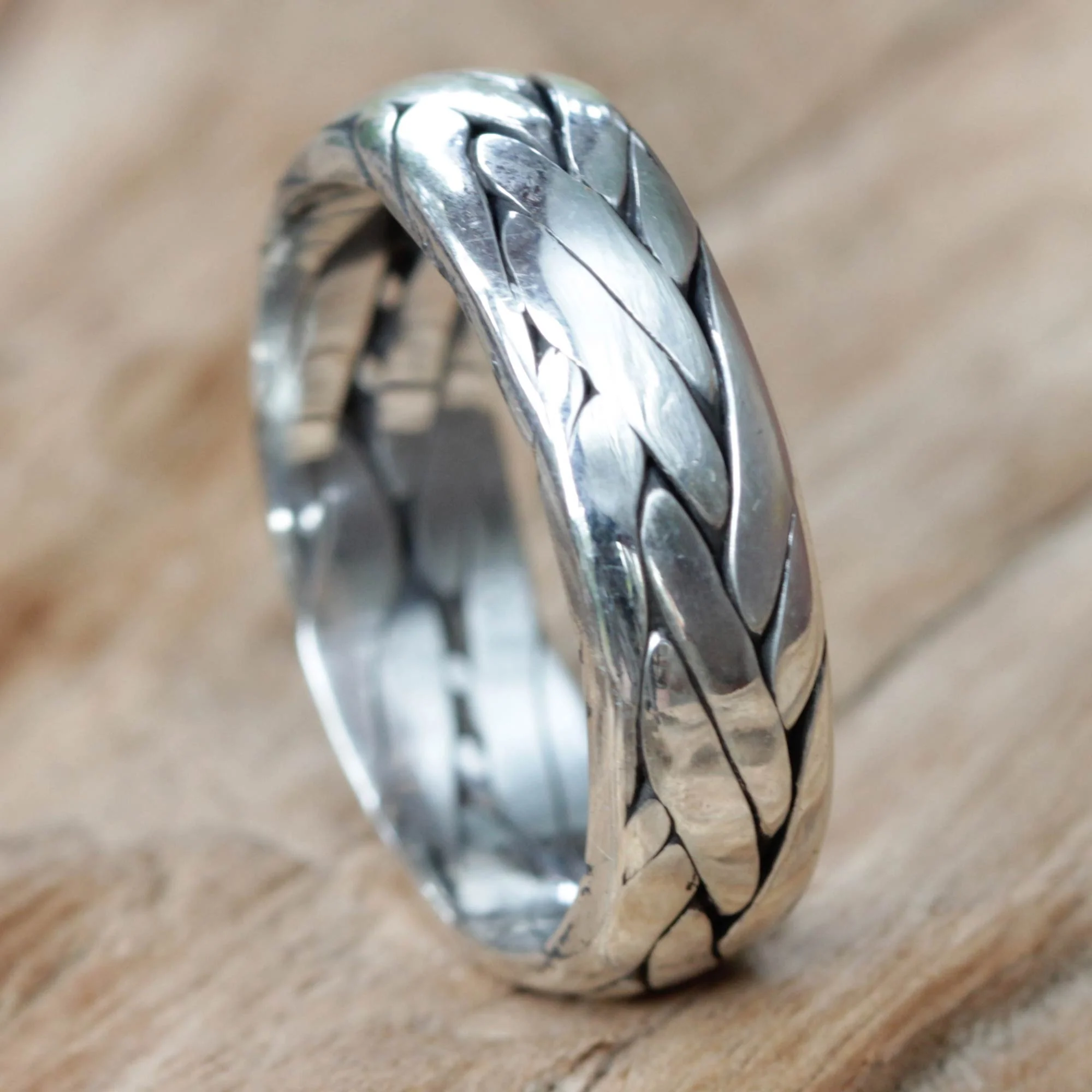 Singaraja Weave Unisex Braided Sterling Silver Ring from Bali - Image 3