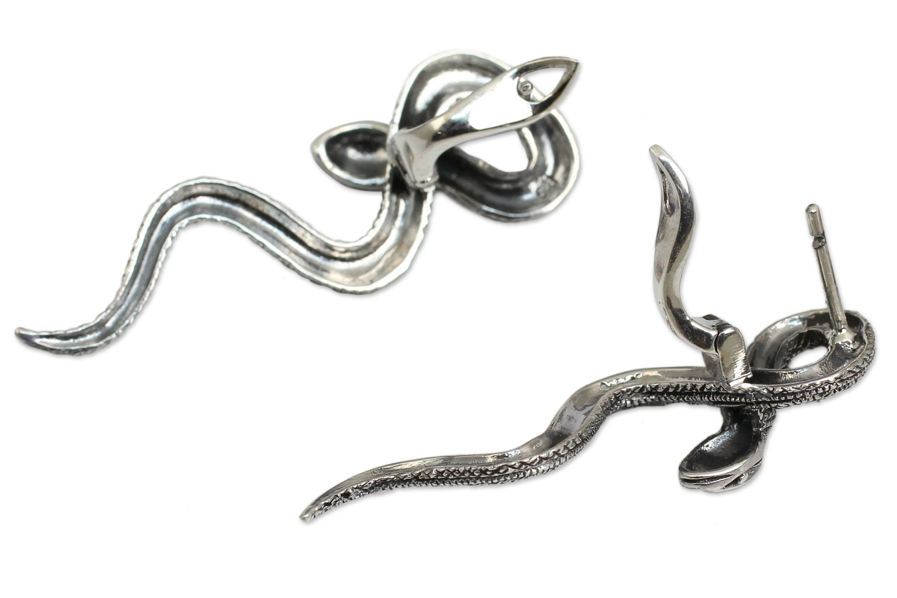 Sinuous Serpents Pyrite Silver Drop Earrings - Image 3