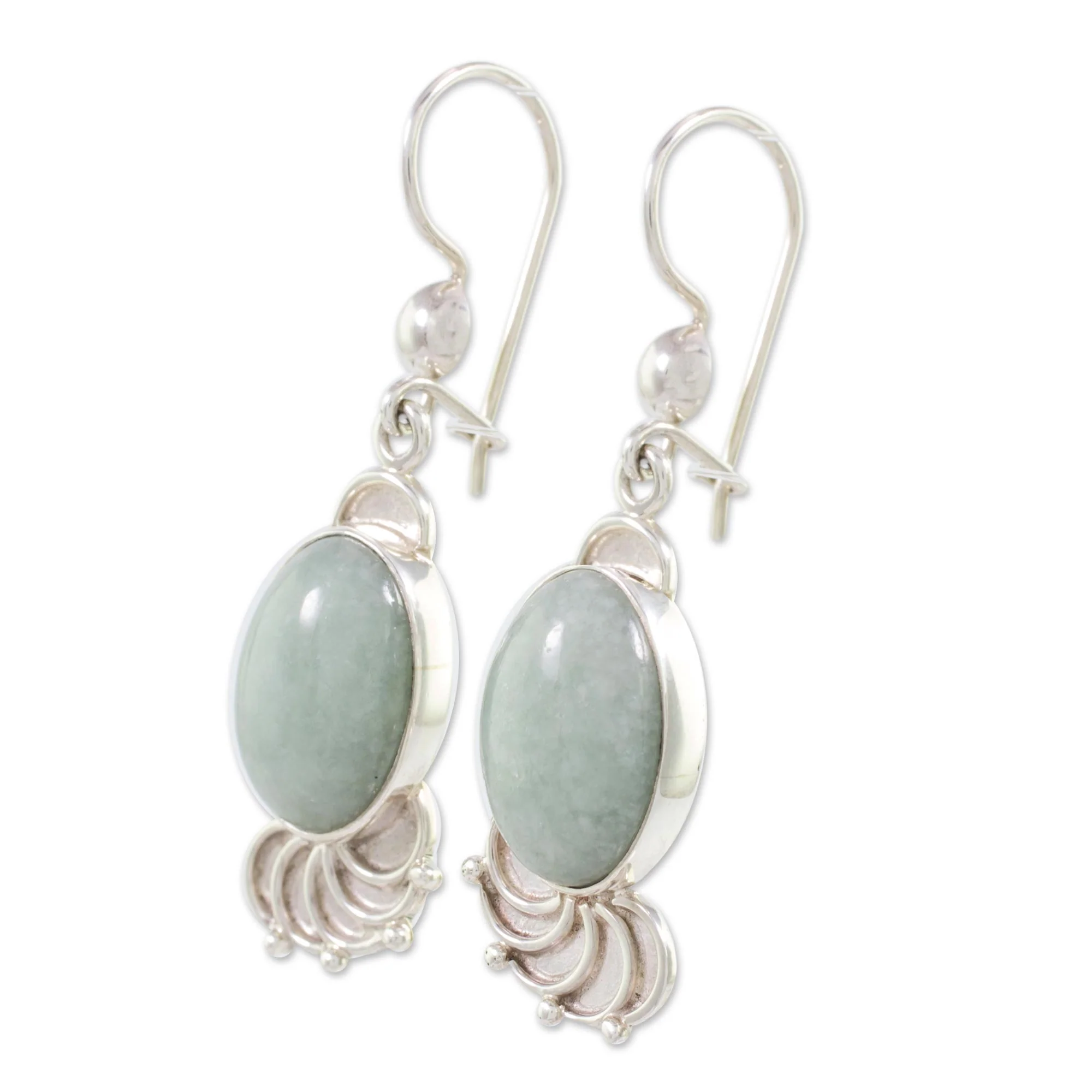 Siren Song in Light Green Light Green Jade Oval Dangle Earrings from Guatemala - Image 5