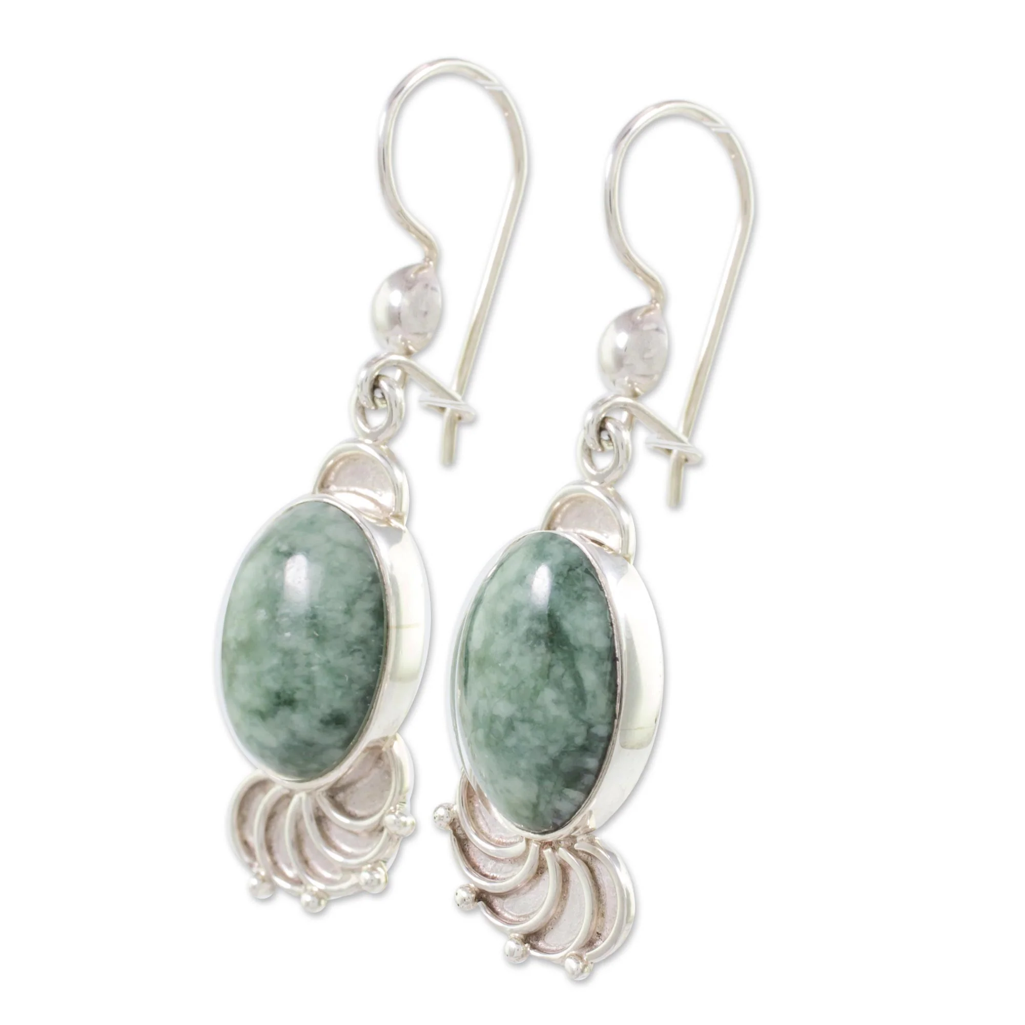 Siren Song Jade Sterling Silver Oval Dangle Earrings from Guatemala - Image 5