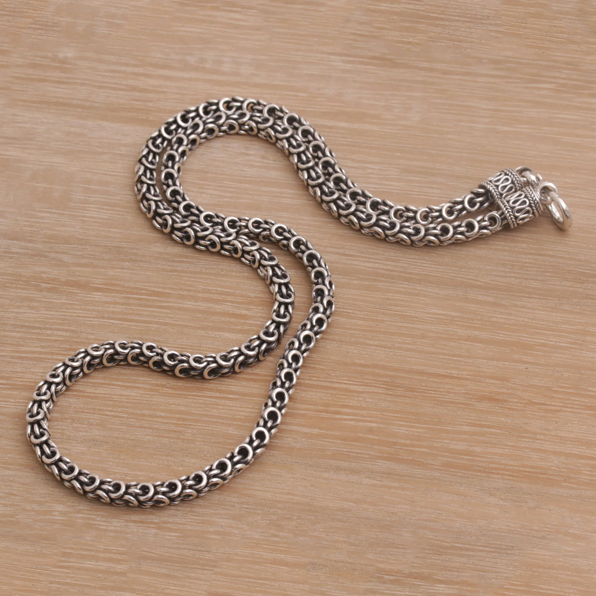 Sisik Charm Men's Handmade Sterling Silver Chain Necklace from Bali - Image 3