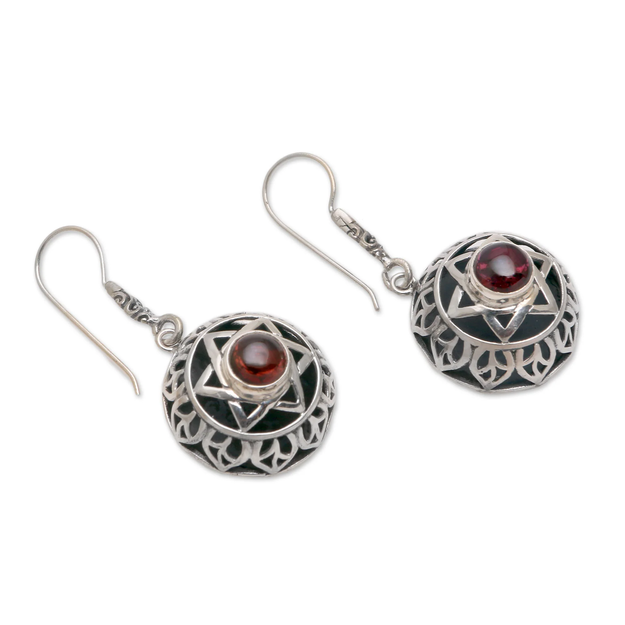 Six Points Garnet Six-Pointed Star Dangle Earrings from Bali - Image 5