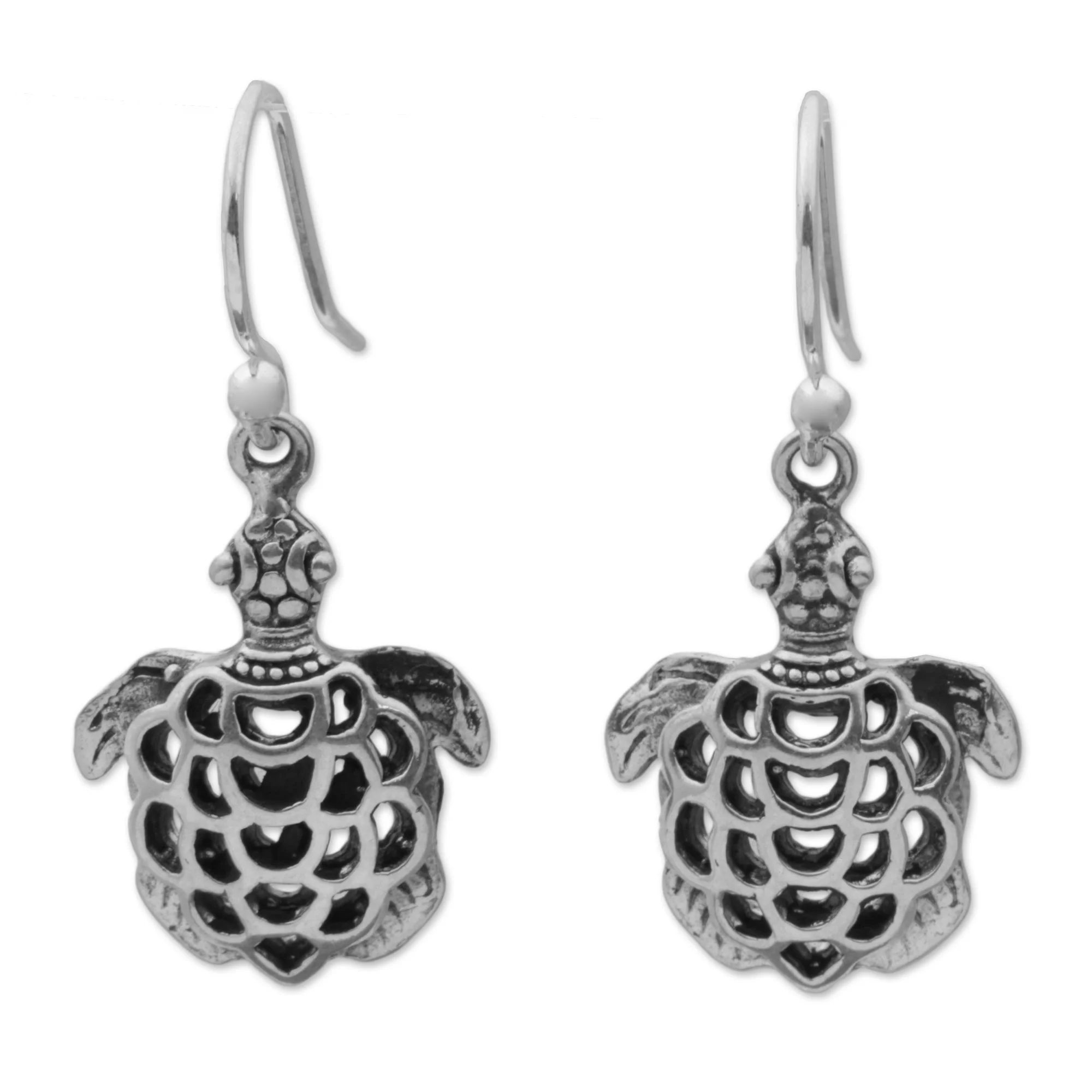 Skeleton Turtles 925 Sterling Silver Turtle Dangle Earrings from Bali - Image 2