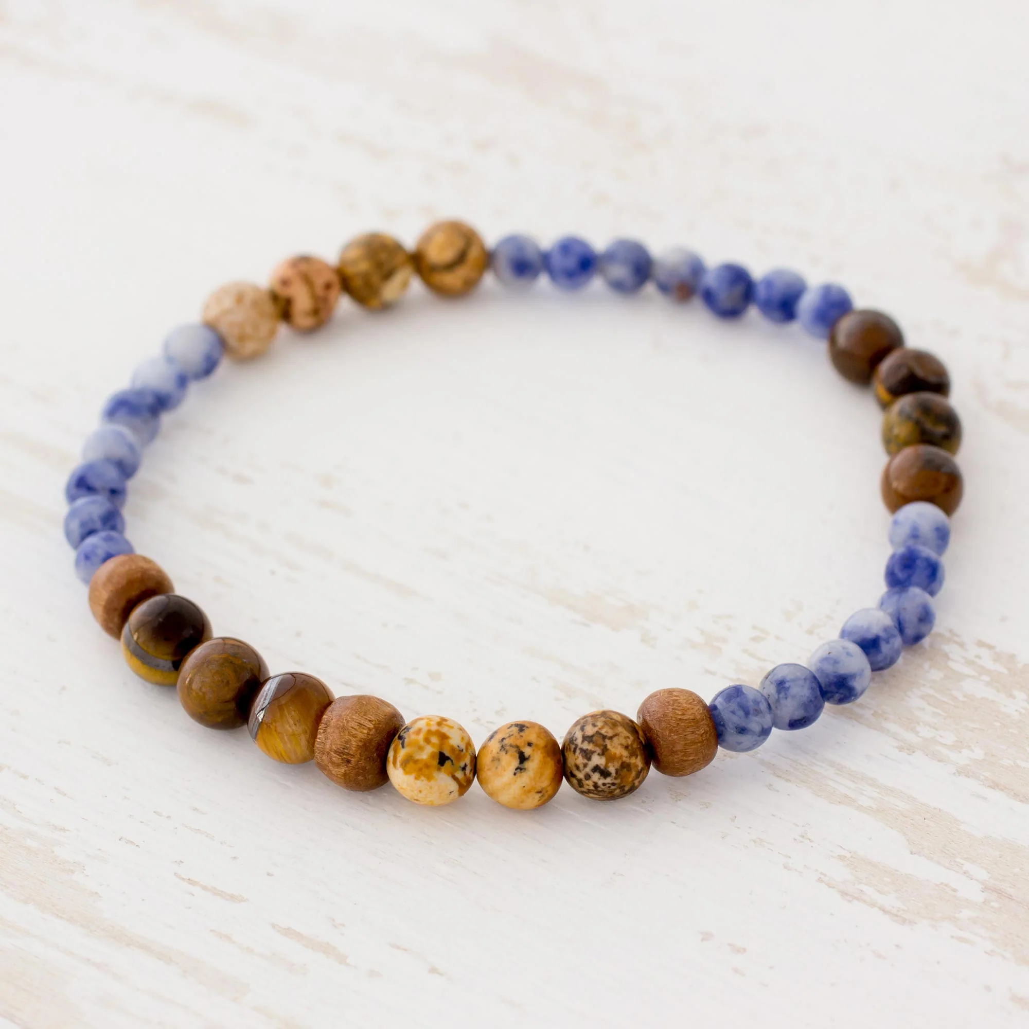 Sky and Earth Tiger's Eye Sodalite and Jasper Bracelet from Guatemala - Image 3