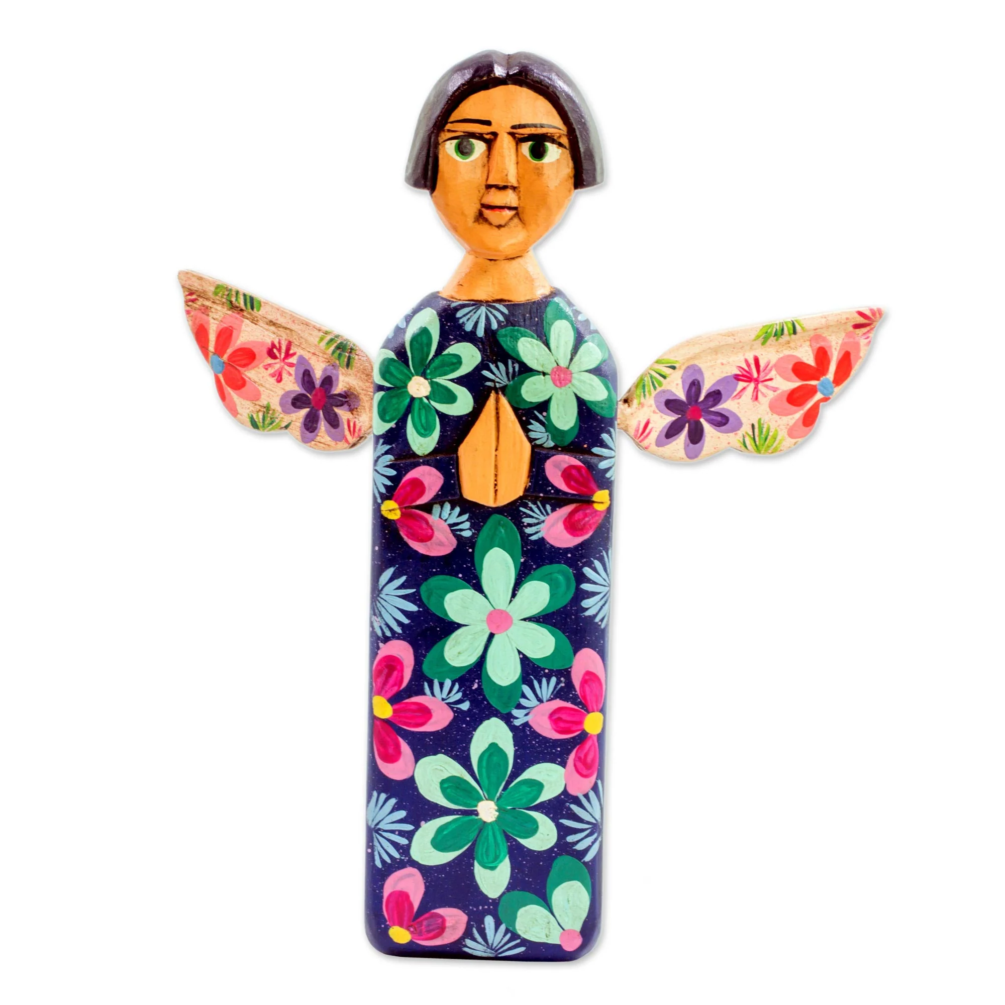 Sky Angel Hand Carved and Painted Wood Angel Sculpture from Guatemala - Image 2