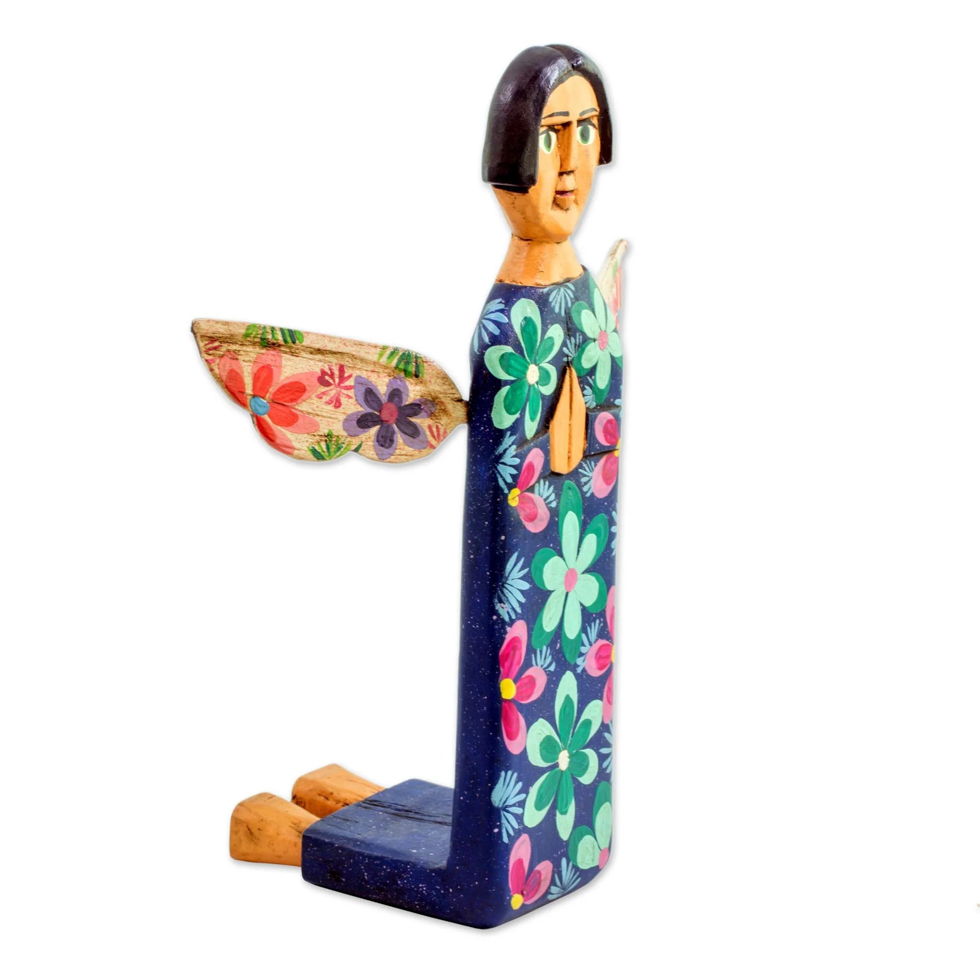 Sky Angel Hand Carved and Painted Wood Angel Sculpture from Guatemala - Image 5