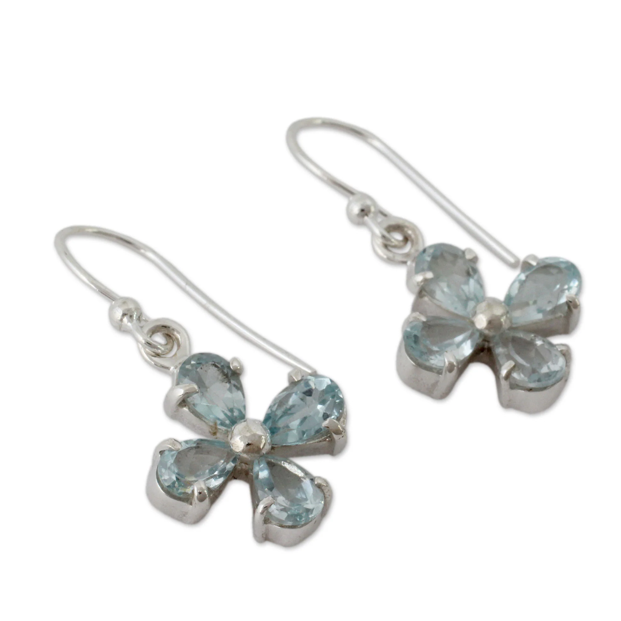 Sky Blue Blossom Flower Shaped Blue Topaz Dangle Earrings in 925 Silver - Image 3