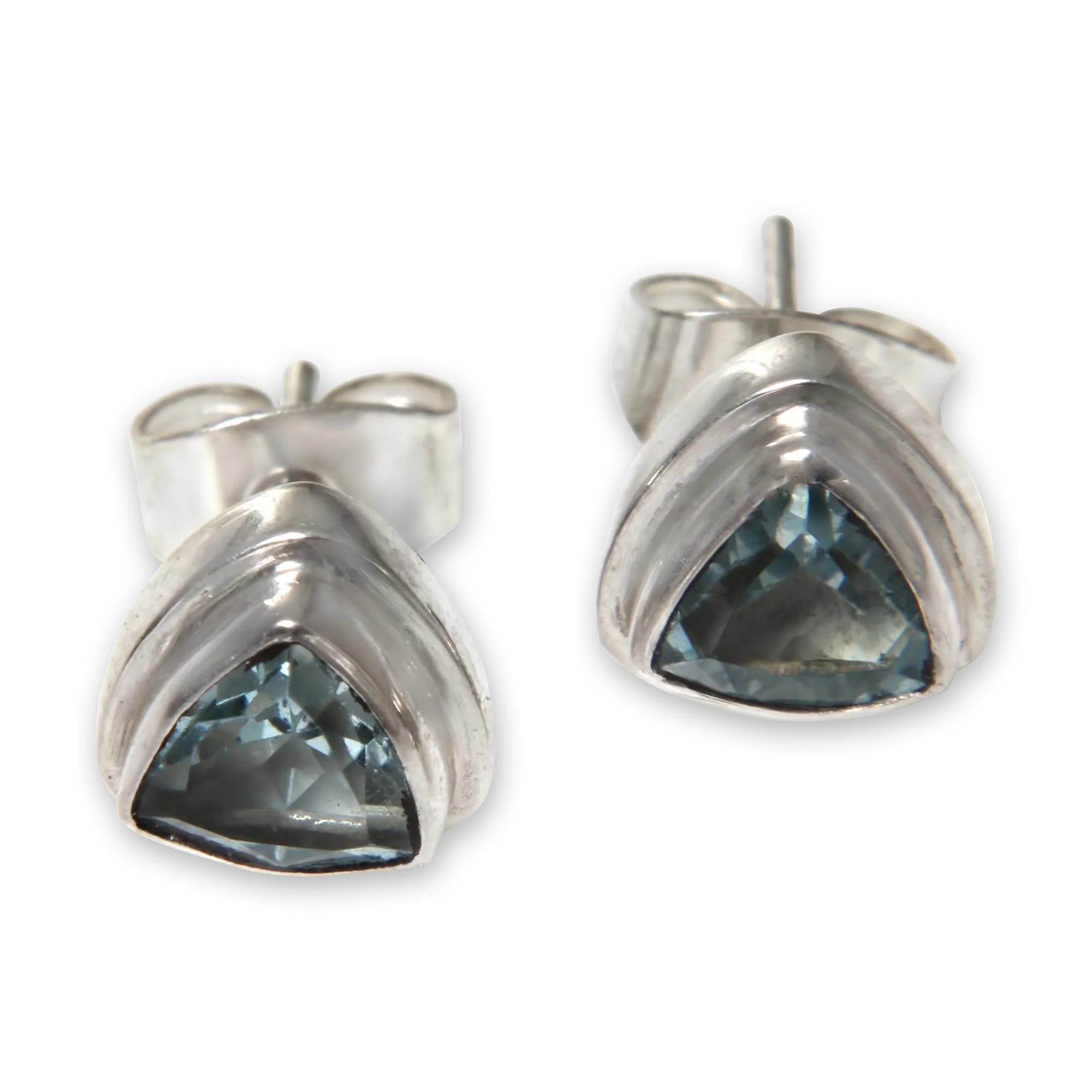 Sky Blue Trinity Classic Blue Topaz Stud Earrings Set in Sterling 925 Silver - Image 2