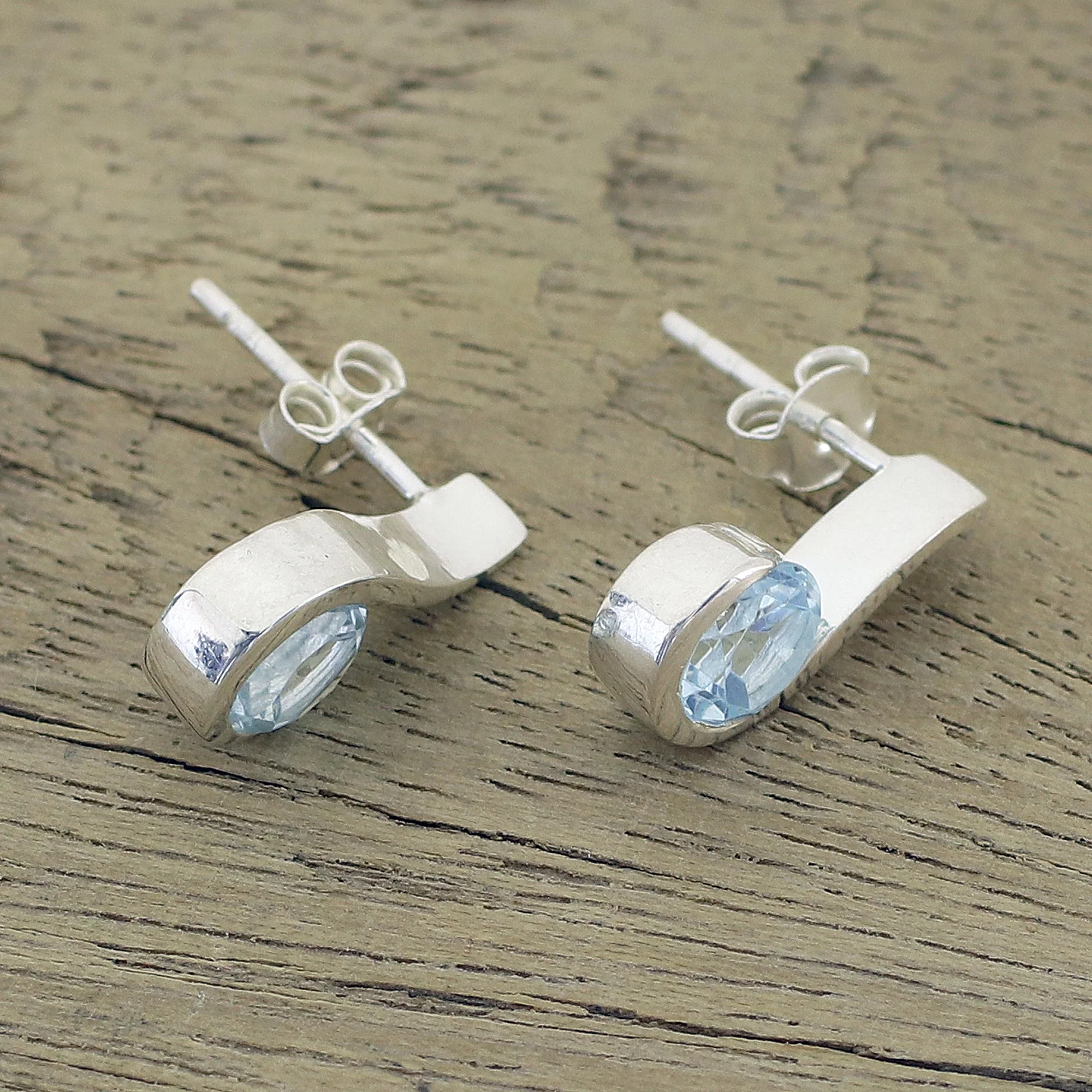 Sky Droplet Blue Topaz Earrings in Sterling Silver Modern Jewelry - Image 3