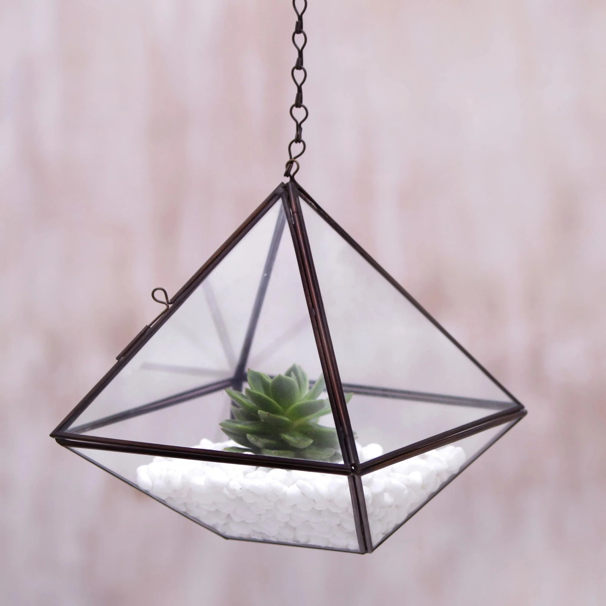 Sky Garden Artisan Handmade Geometric Glass Hanging Terrarium Indonesia