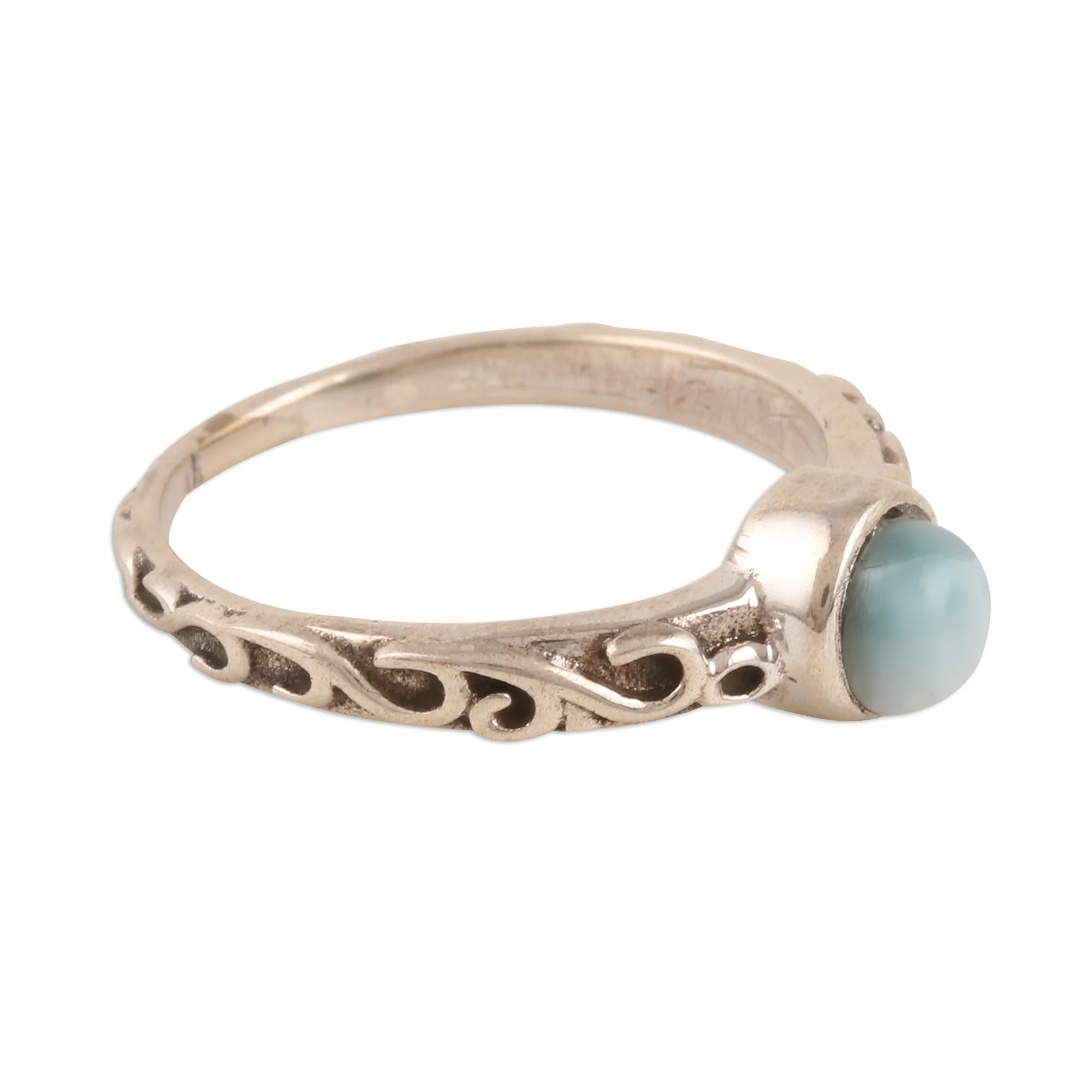 Sky Globe Wave Pattern Larimar Solitaire Ring from India - Image 4