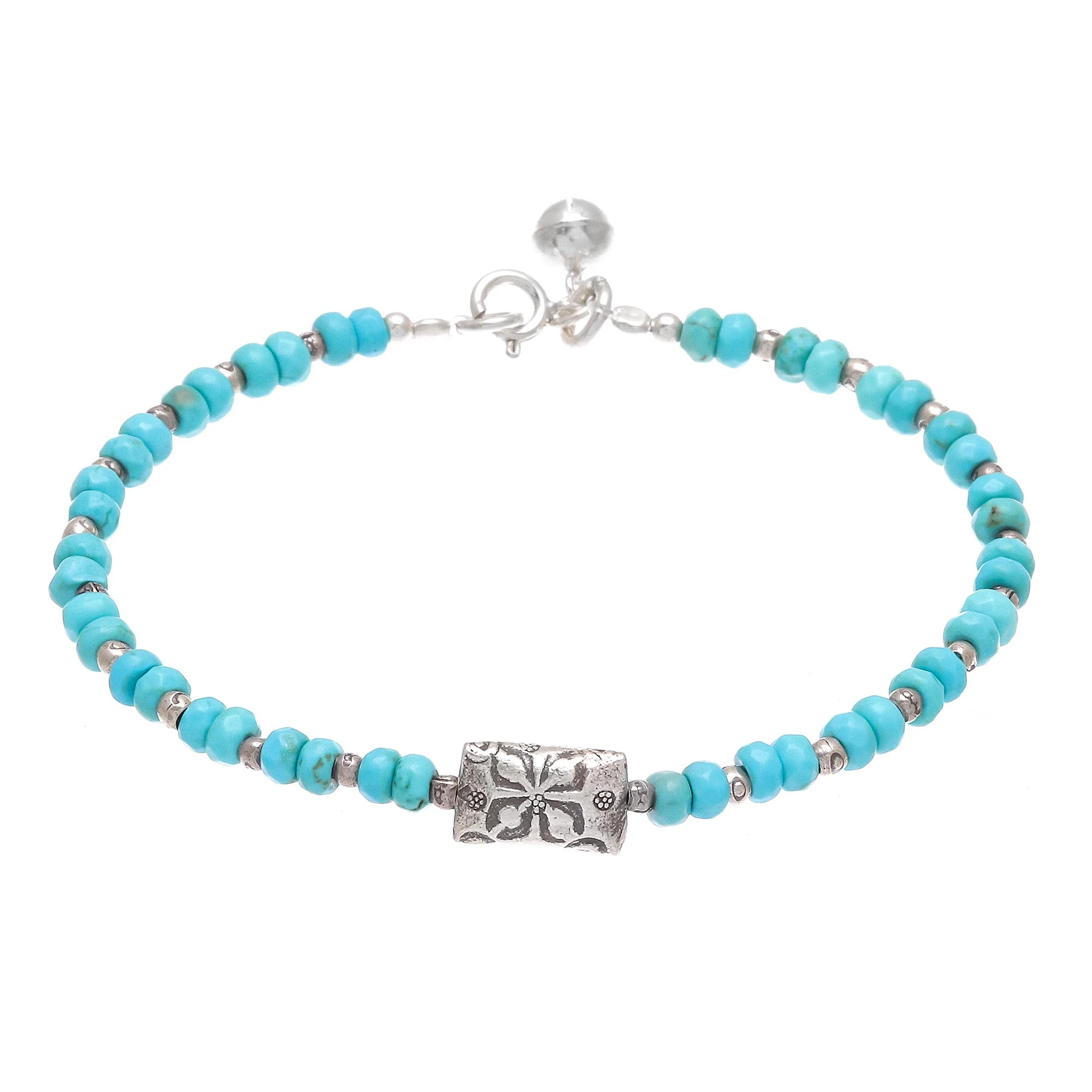 Sky Harmony Karen Hill Tribe Silver and Recon. Turquoise Bracelet - Image 2