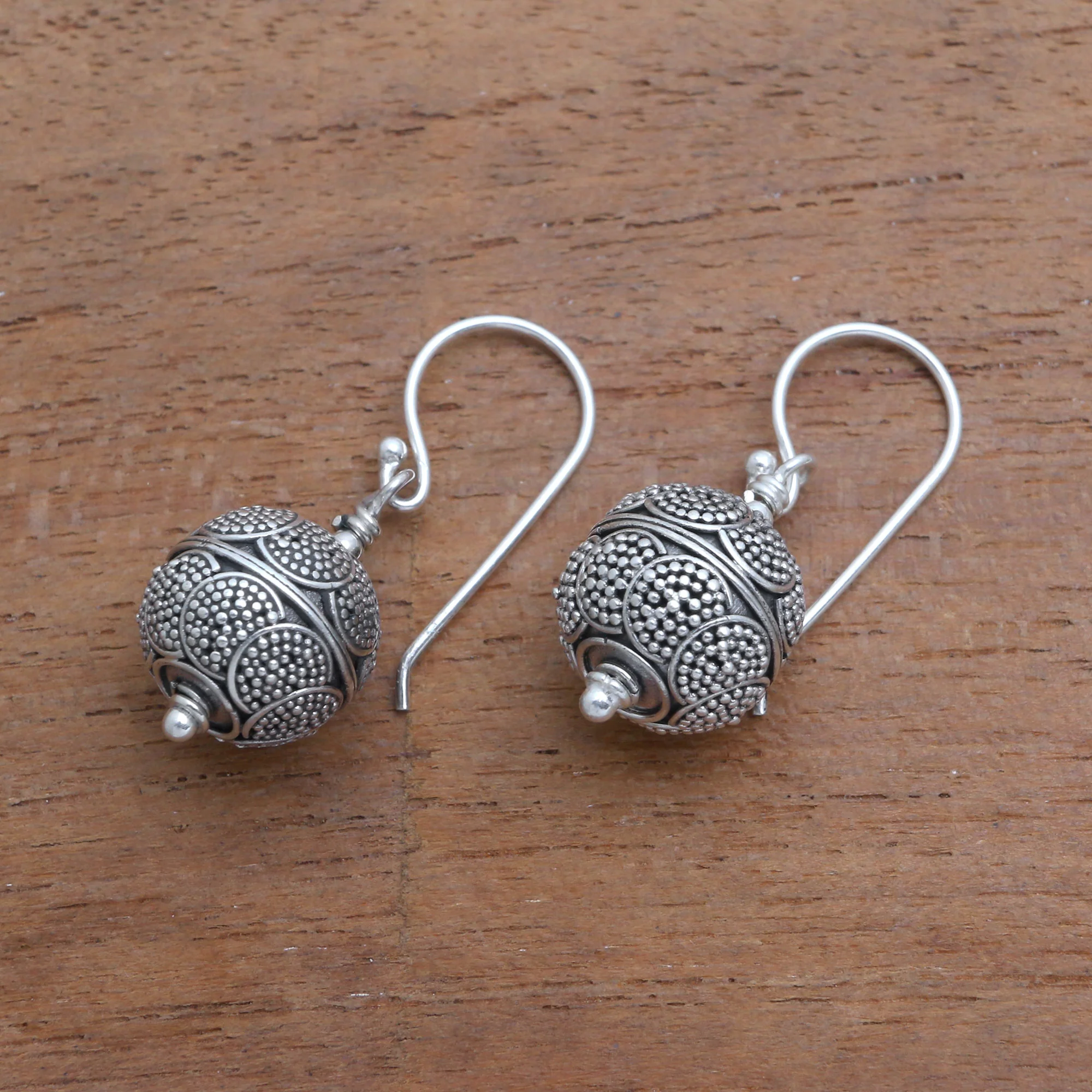 Sky Lanterns Dot Motif Sterling Silver Dangle Earrings from Bali - Image 4
