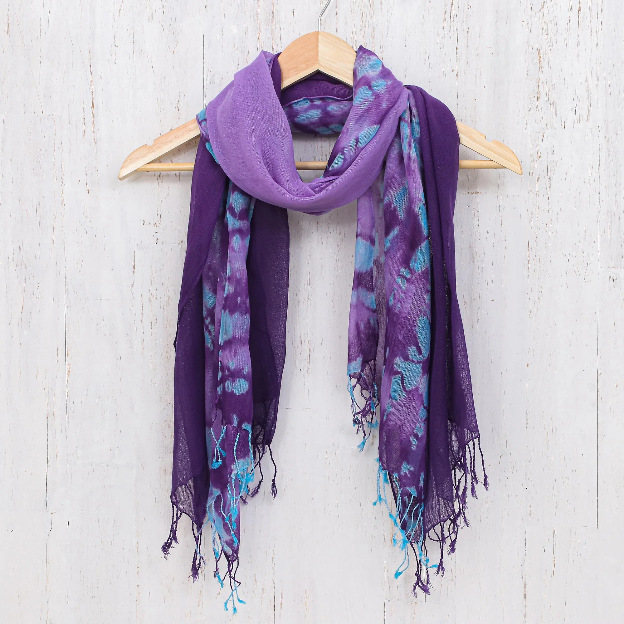Sky of Love Pair of Cotton Scarves in Shades of Blue