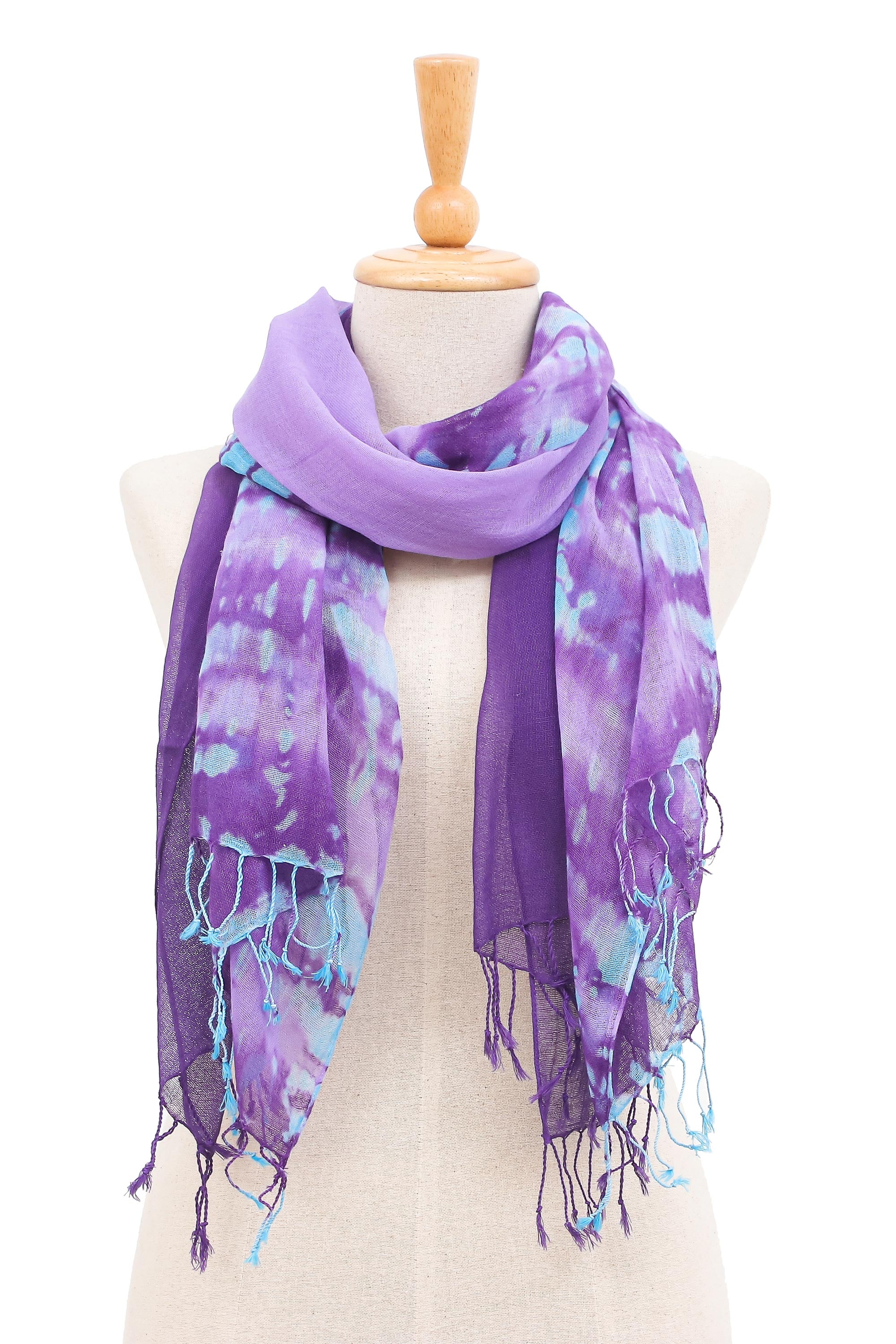 Sky of Love Pair of Cotton Scarves in Shades of Blue - Image 2
