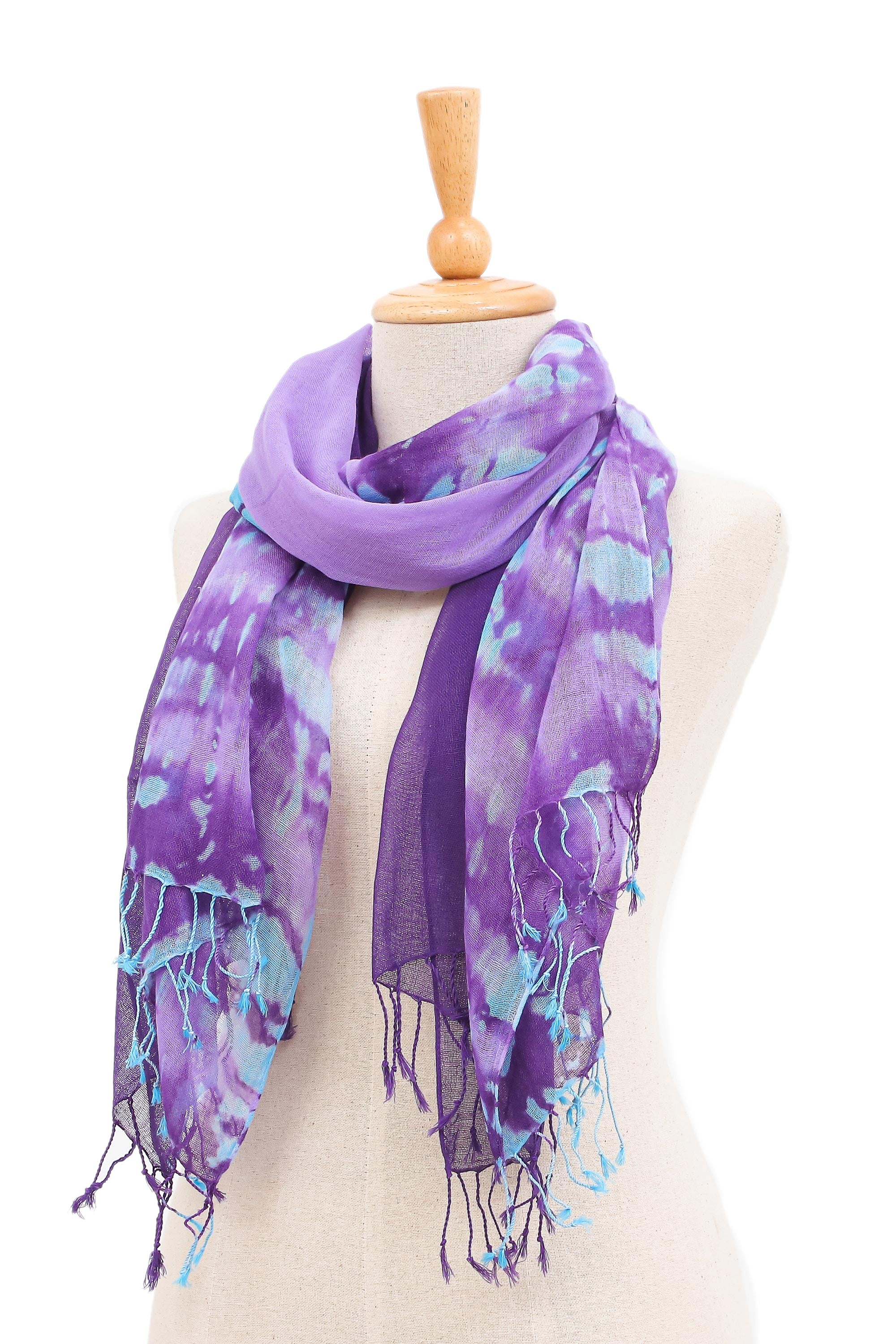 Sky of Love Pair of Cotton Scarves in Shades of Blue - Image 3