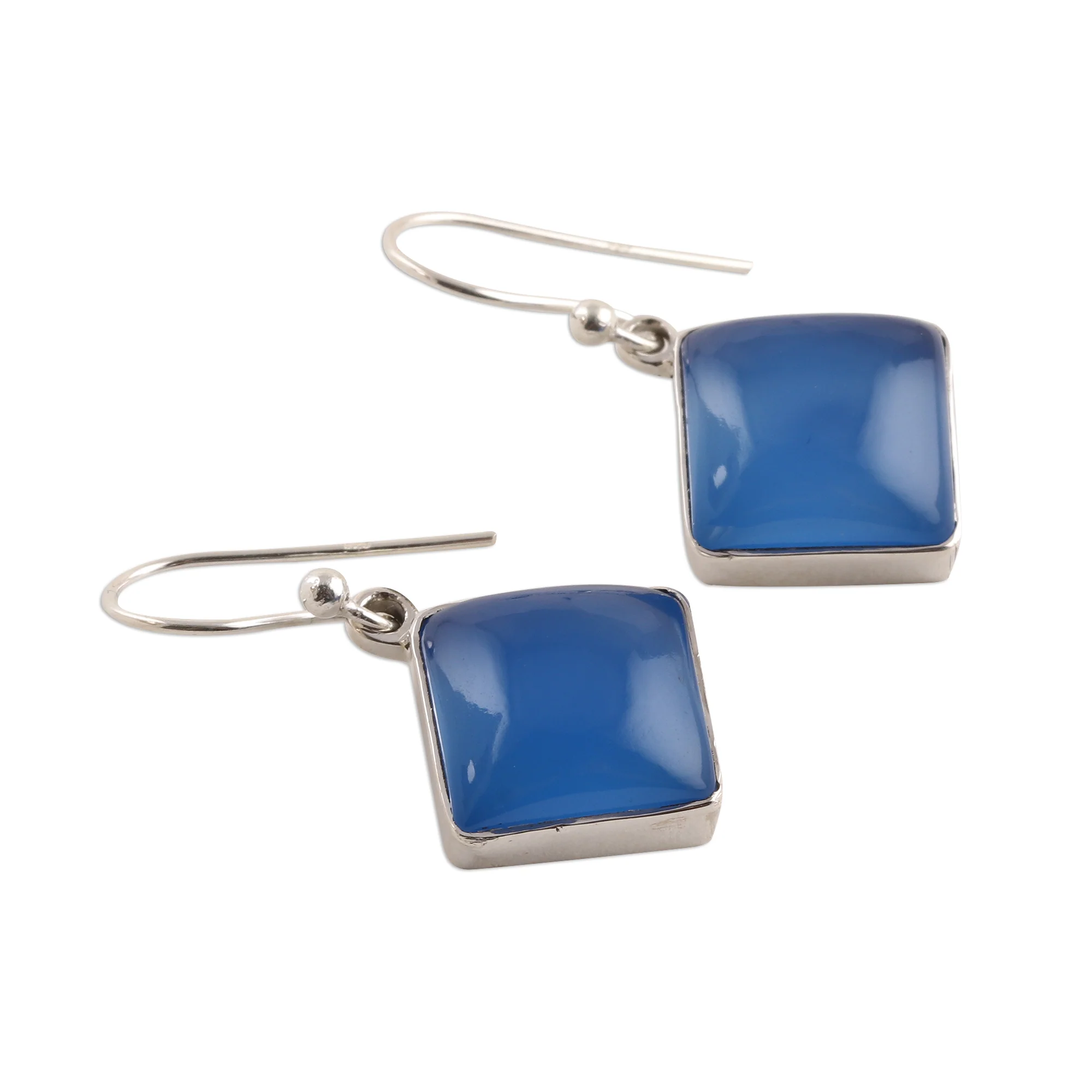 Sky Squares Square Blue Chalcedony Dangle Earrings Crafted in India - Image 4